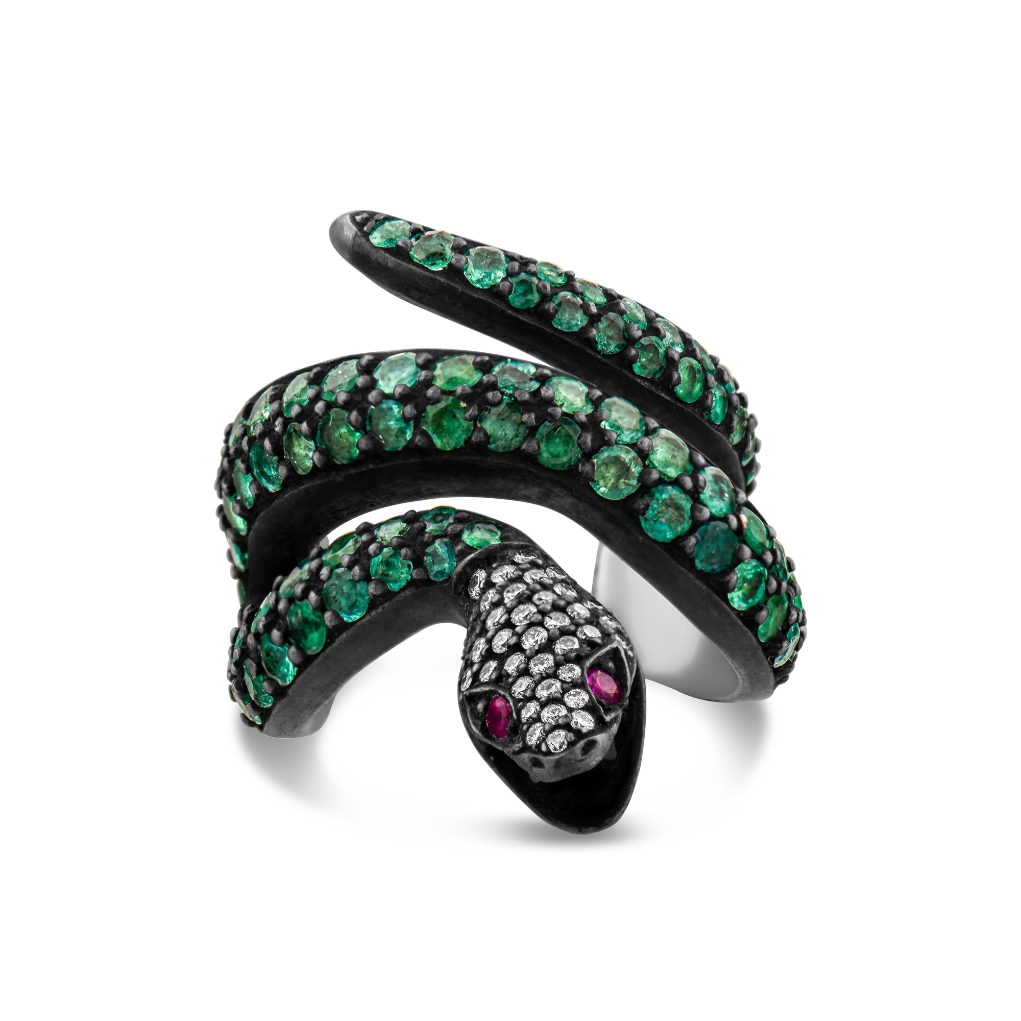 3.00 Carat Natural Diamond and Emerald Snake Design Luxury Ring - Gold Stone Diamond
