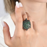 3.55 Carat Natural Diamond and Emerald Turtle Design Ring - Gold Stone Diamond