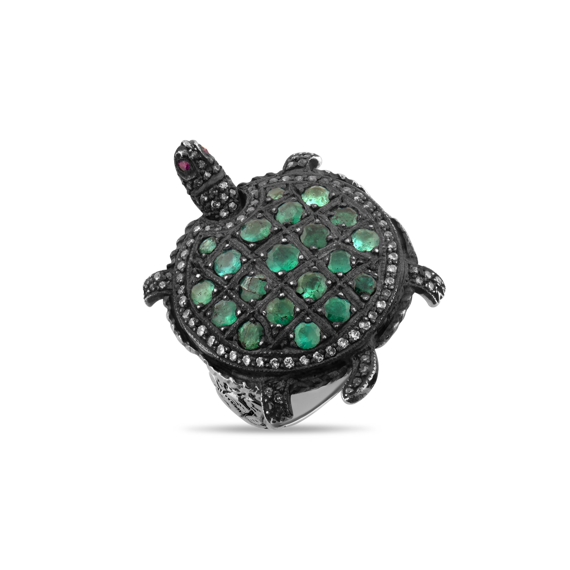 3.55 Carat Natural Diamond and Emerald Turtle Design Ring - Gold Stone Diamond
