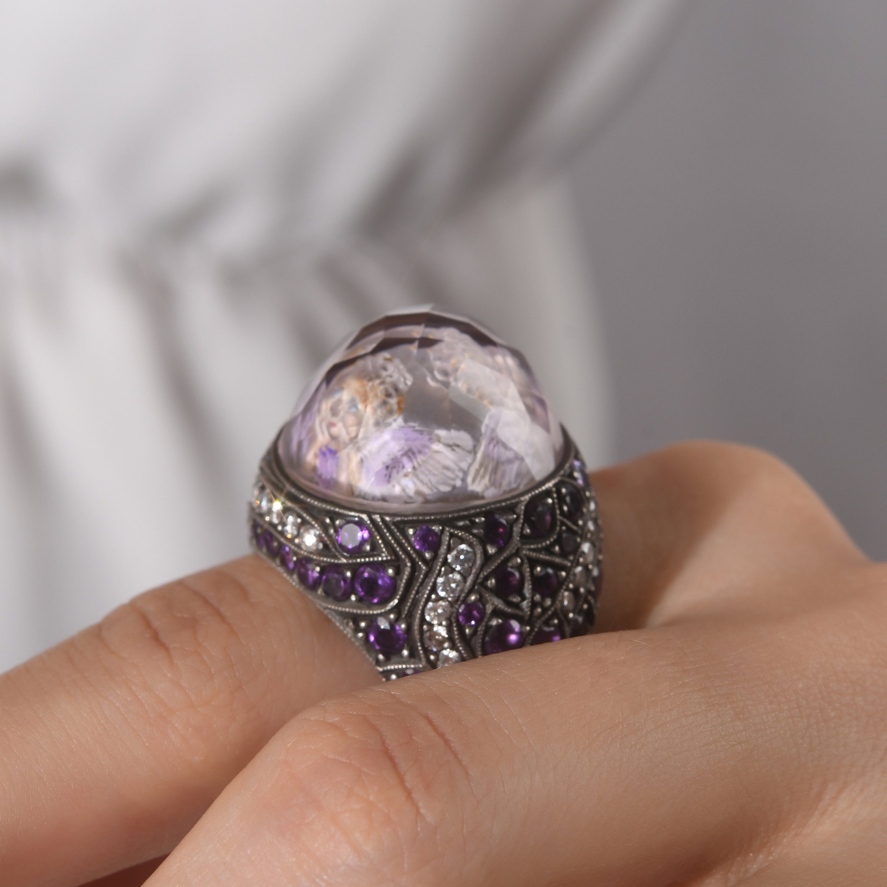 4.80 Carat Natural Diamond and Amethyst Ring – Fine Jewelry Design - Gold Stone Diamond