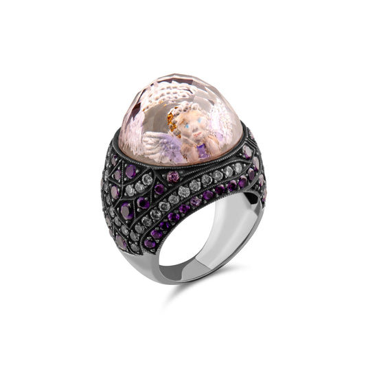 4.80 Carat Natural Diamond and Amethyst Ring – Fine Jewelry Design - Gold Stone Diamond