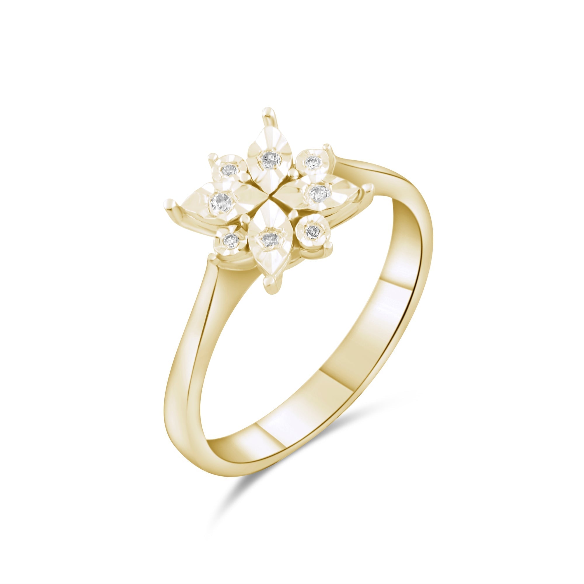 0.05 Carat Natural Diamond Snowflake Ring – Elegant Fine Jewelry Design - Gold Stone Diamond