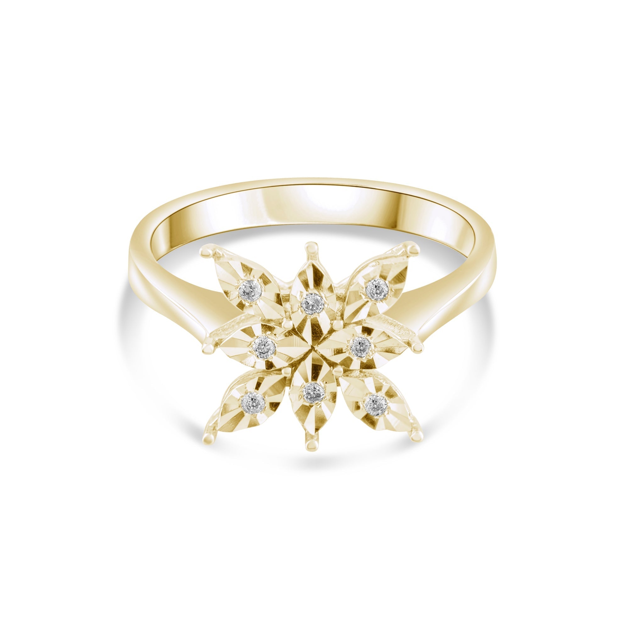 0.05 Carat Natural Diamond Snowflake Ring – Elegant Fine Jewelry Design - Gold Stone Diamond
