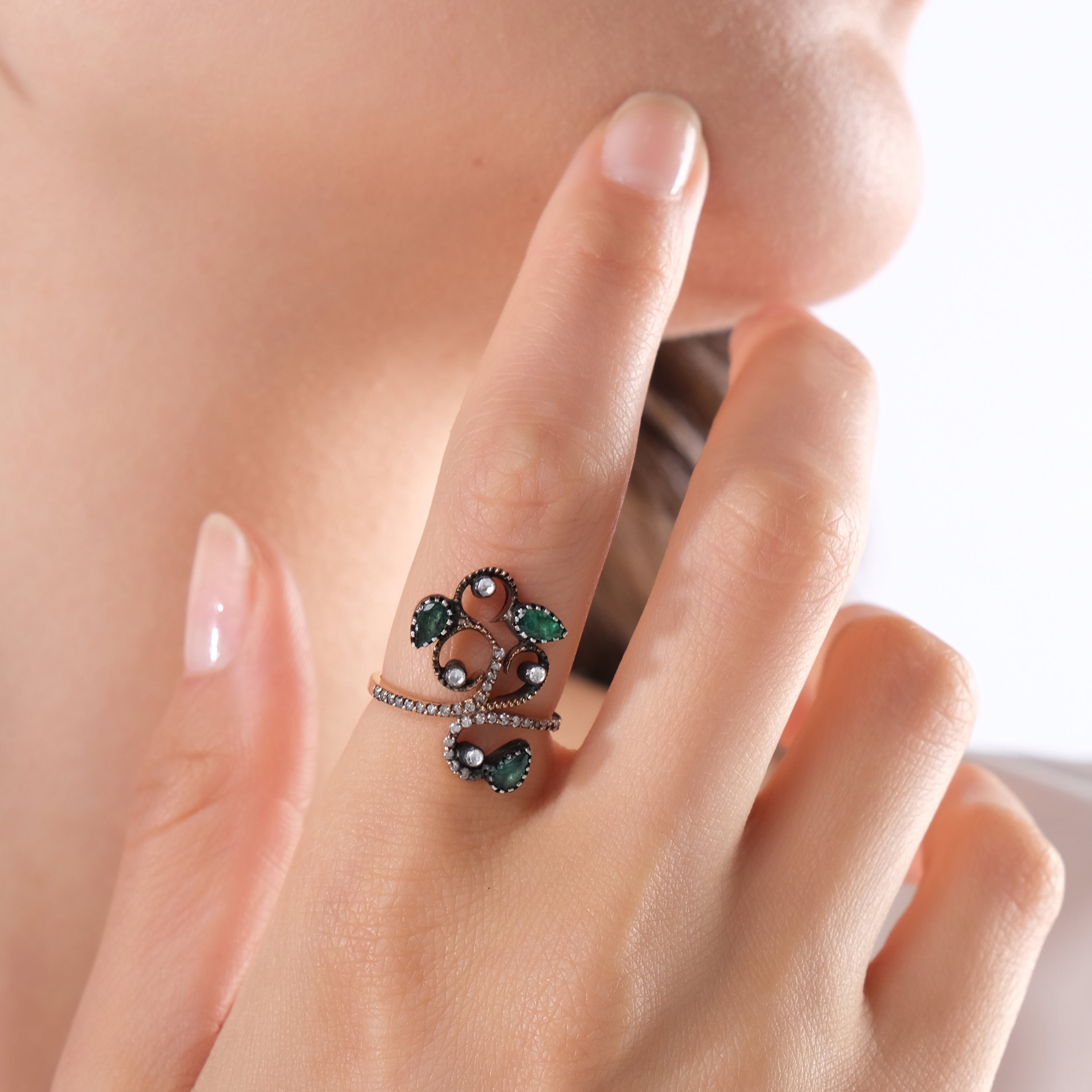 0.77 Carat Natural Diamond and Emerald Ring – Fine Jewelry Design - Gold Stone Diamond