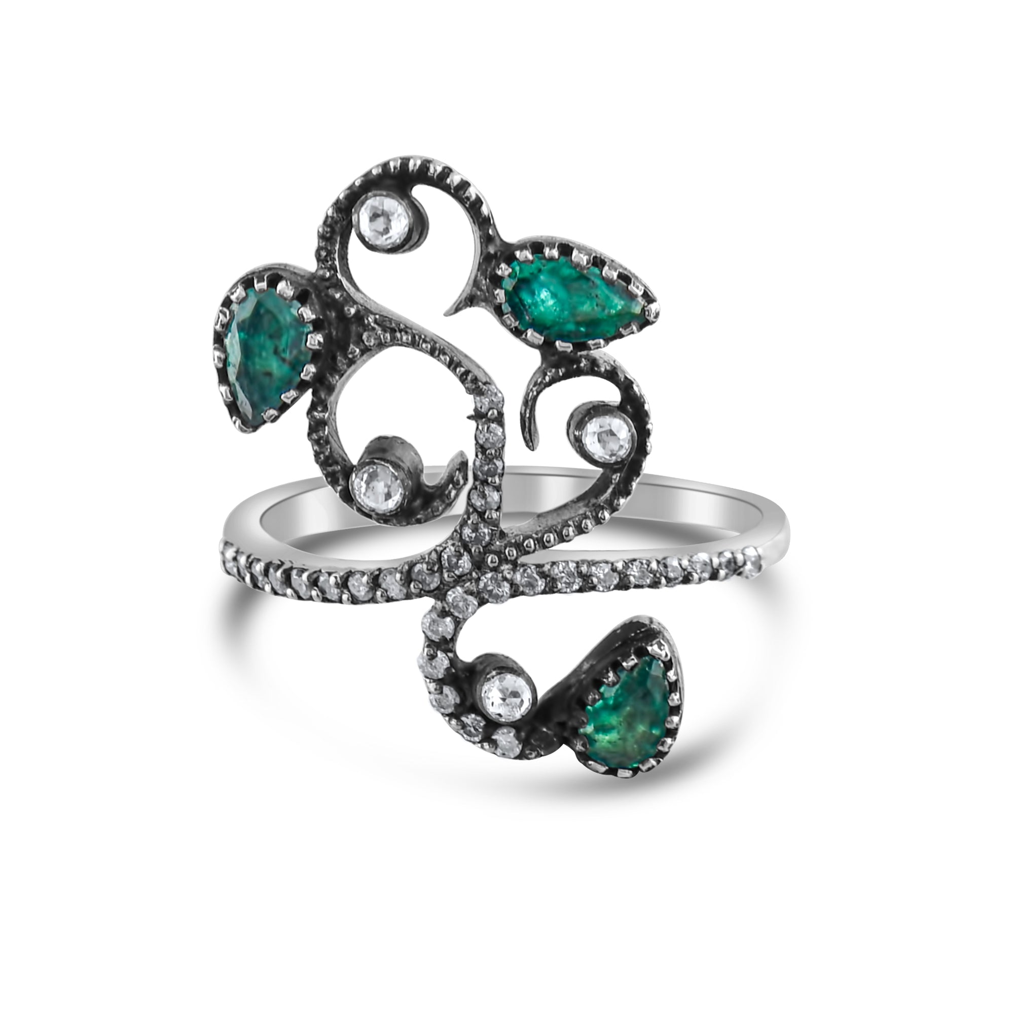 0.77 Carat Natural Diamond and Emerald Ring – Fine Jewelry Design - Gold Stone Diamond
