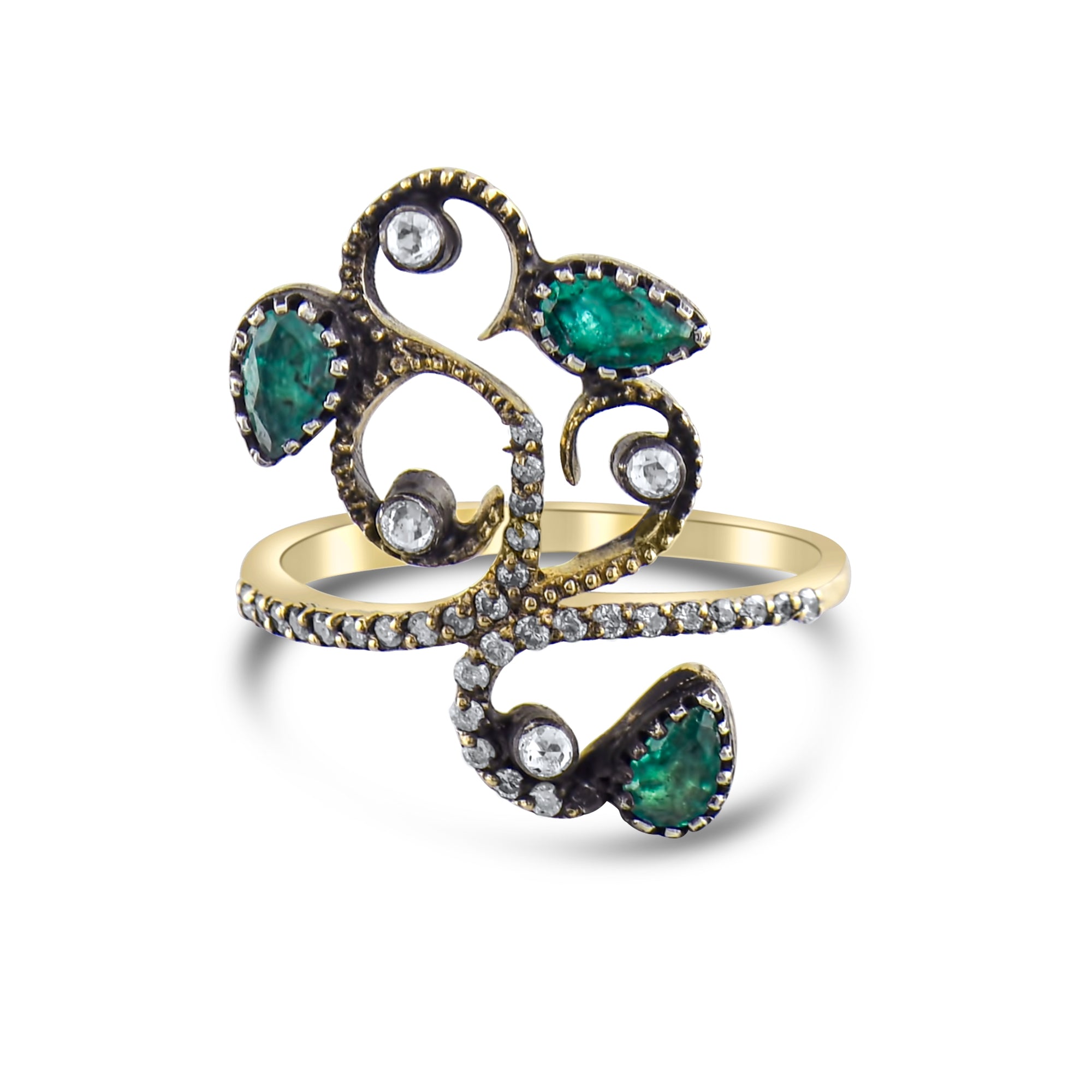 0.77 Carat Natural Diamond and Emerald Ring – Fine Jewelry Design - Gold Stone Diamond