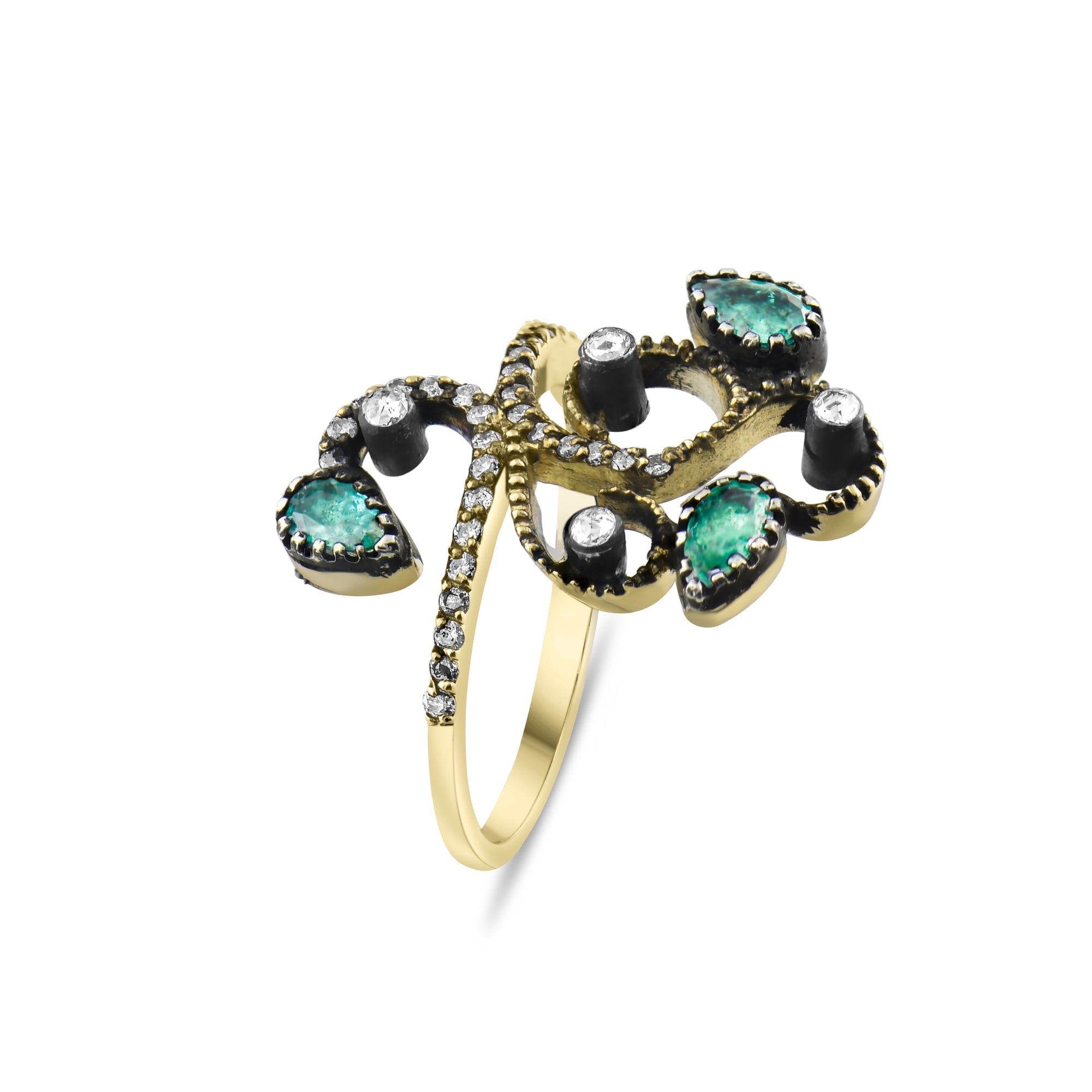 0.77 Carat Natural Diamond and Emerald Ring – Fine Jewelry Design - Gold Stone Diamond