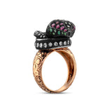 3.78 Carat Natural Diamond and Emerald Ring, Snake Design Ring - Gold Stone Diamond