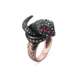 3.78 Carat Natural Diamond and Emerald Ring, Snake Design Ring - Gold Stone Diamond
