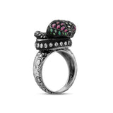 3.78 Carat Natural Diamond and Emerald Ring, Snake Design Ring - Gold Stone Diamond