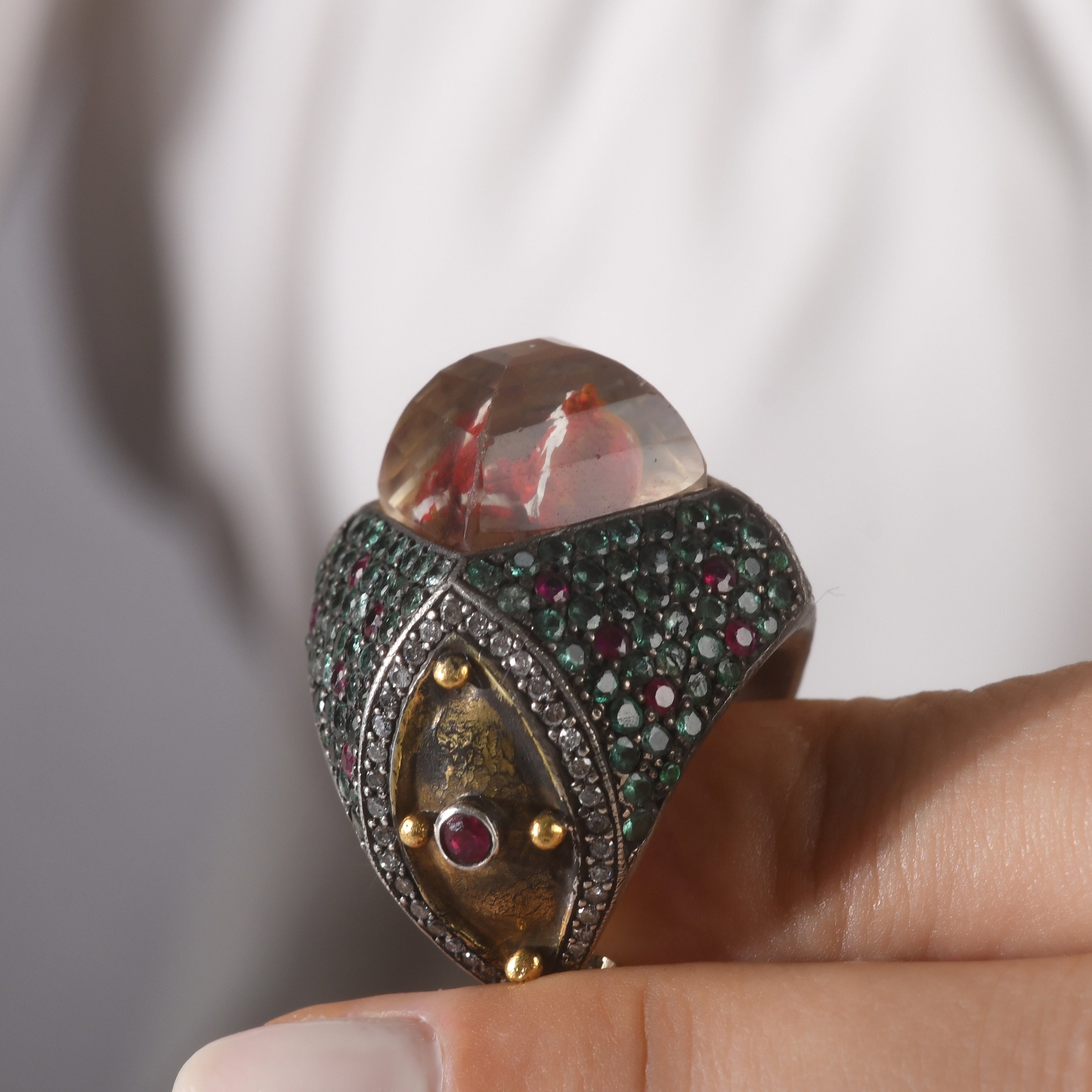 5.88 Carat Natural Diamond and Emerald Ring – Fine Jewelry Design - Gold Stone Diamond
