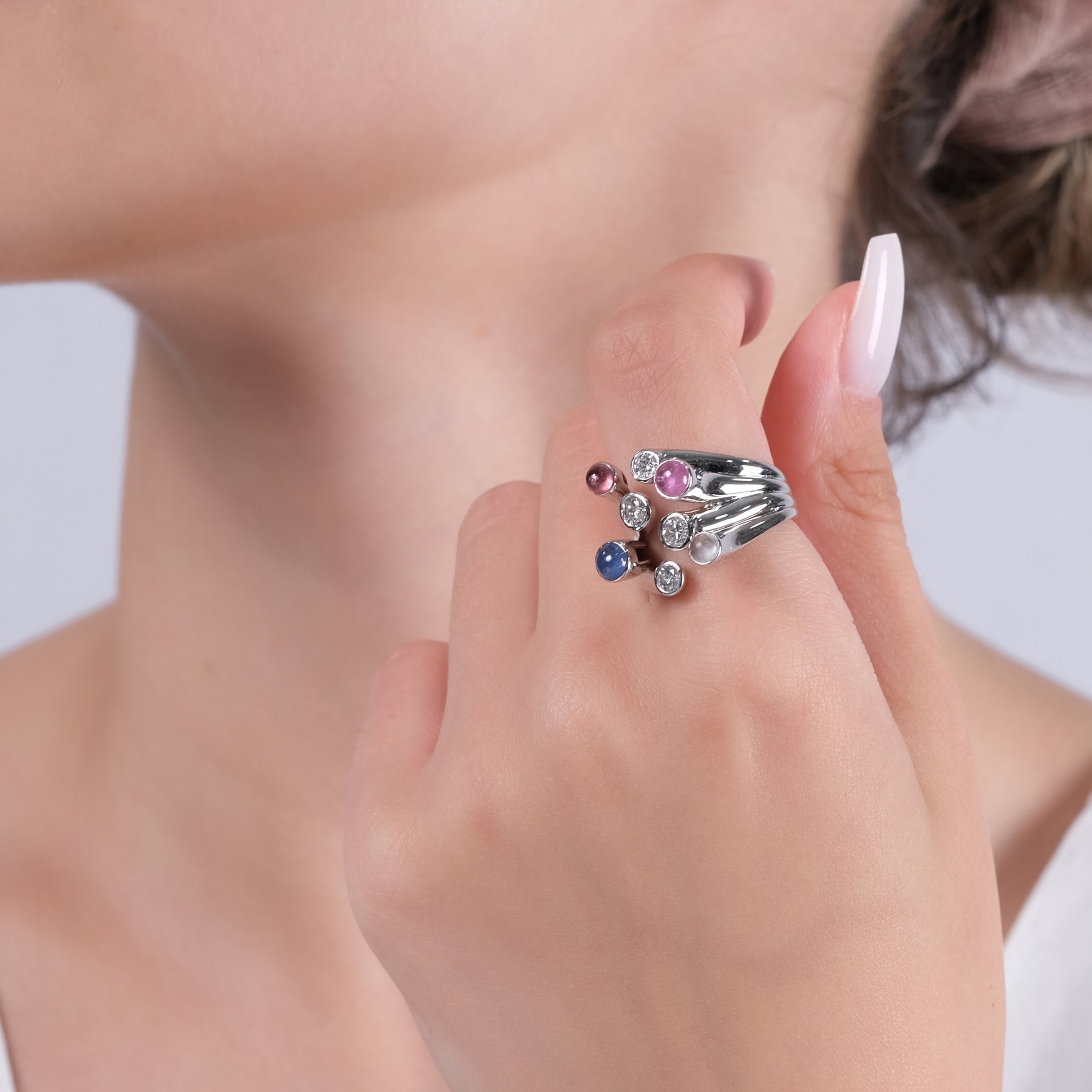 1.68 Carat Natural Diamond and Tourmaline Ring – Fine Jewelry Design - Gold Stone Diamond