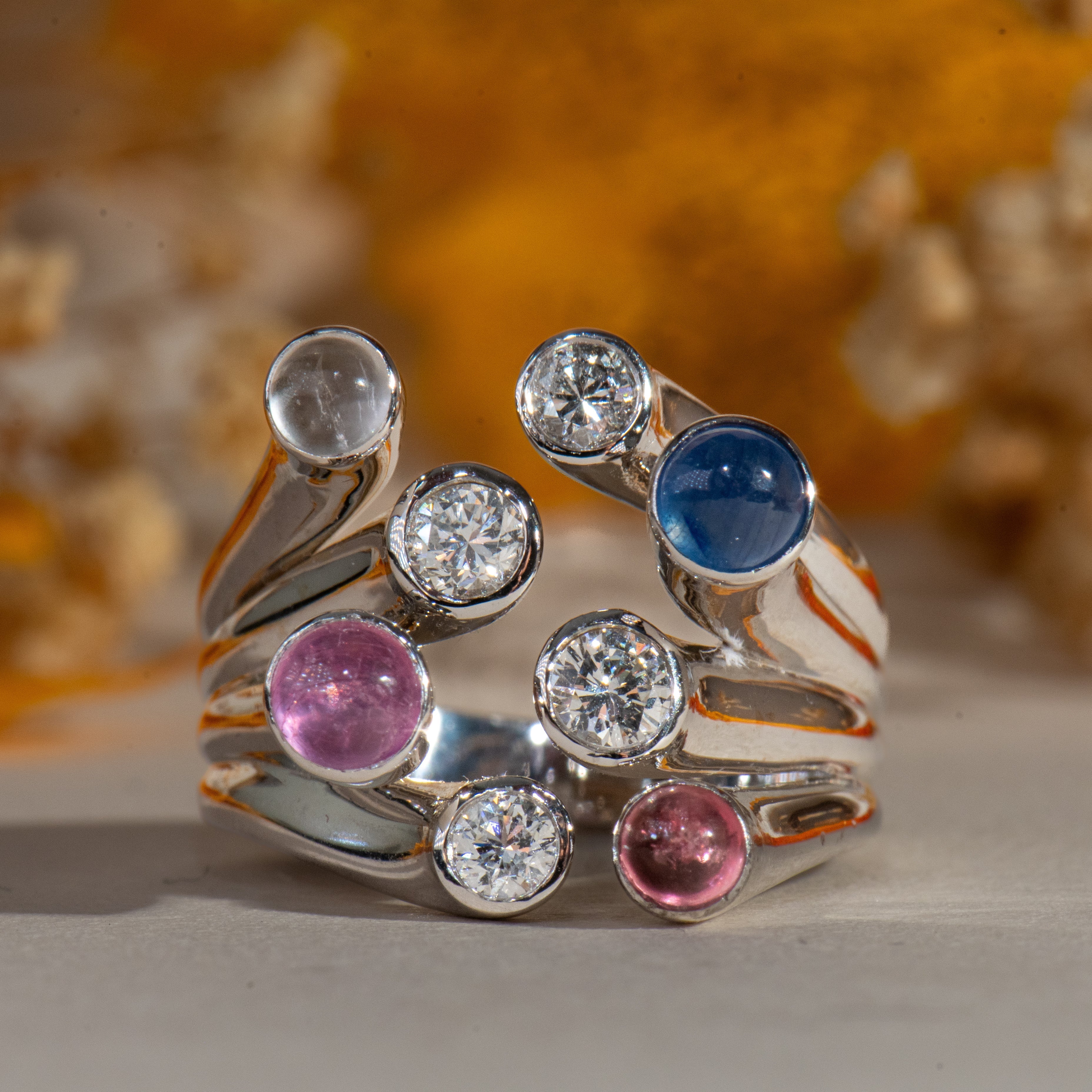 1.68 Carat Natural Diamond and Tourmaline Ring – Fine Jewelry Design - Gold Stone Diamond