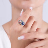 3.71 Carat Natural Diamond, Tourmaline and Sapphire Ring - Gold Stone Diamond