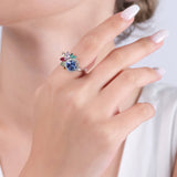 3.71 Carat Natural Diamond, Tourmaline and Sapphire Ring - Gold Stone Diamond