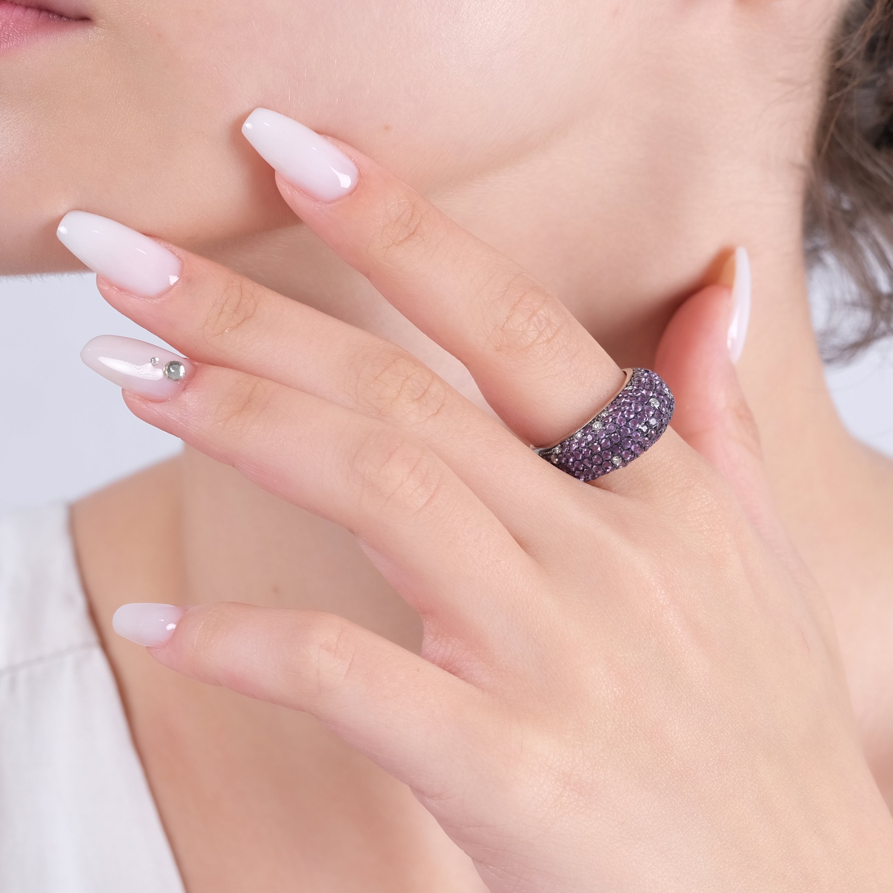 2.15 Carat Natural Diamond and Amethyst Ring – Fine Jewelry Design - Gold Stone Diamond