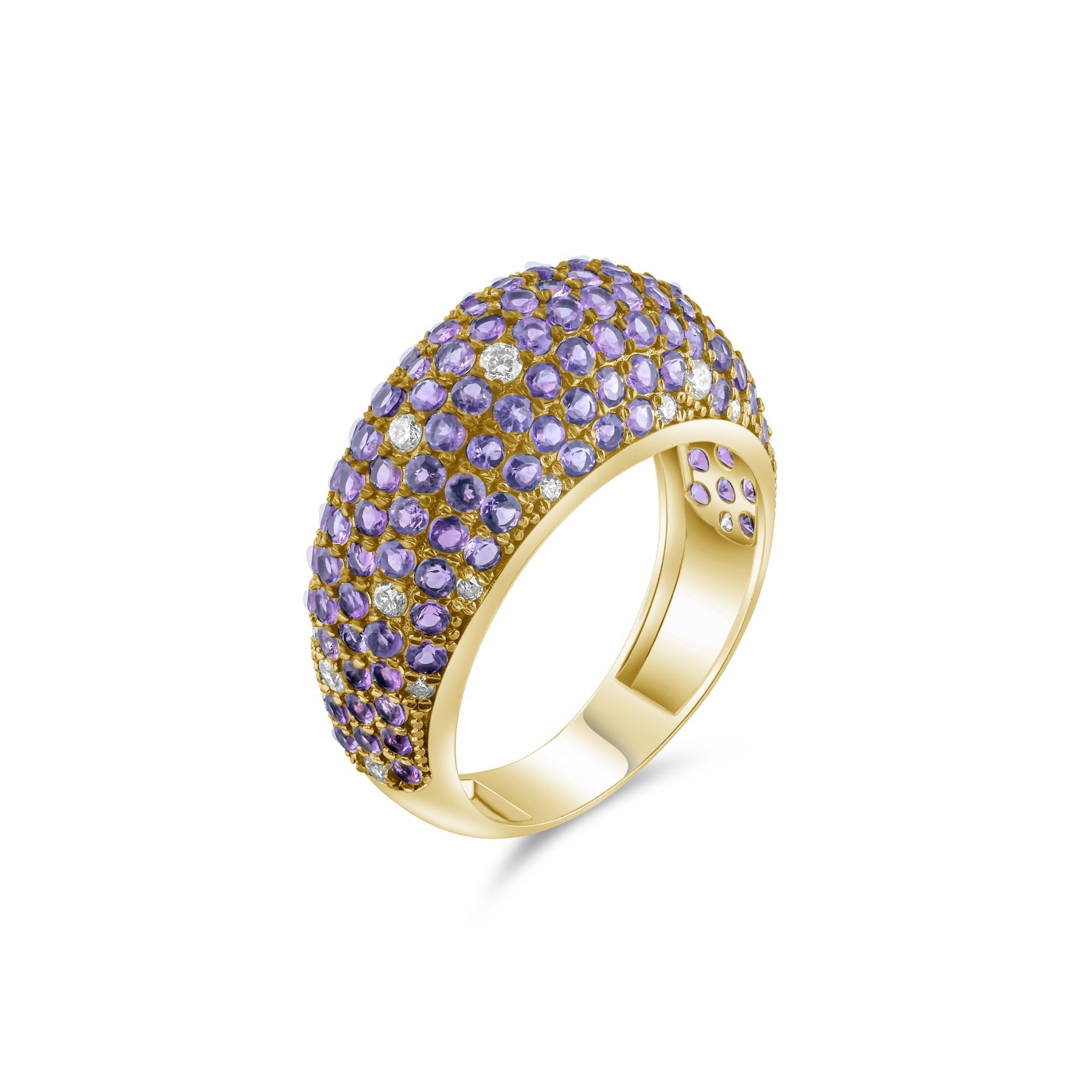 2.15 Carat Natural Diamond and Amethyst Ring – Fine Jewelry Design - Gold Stone Diamond