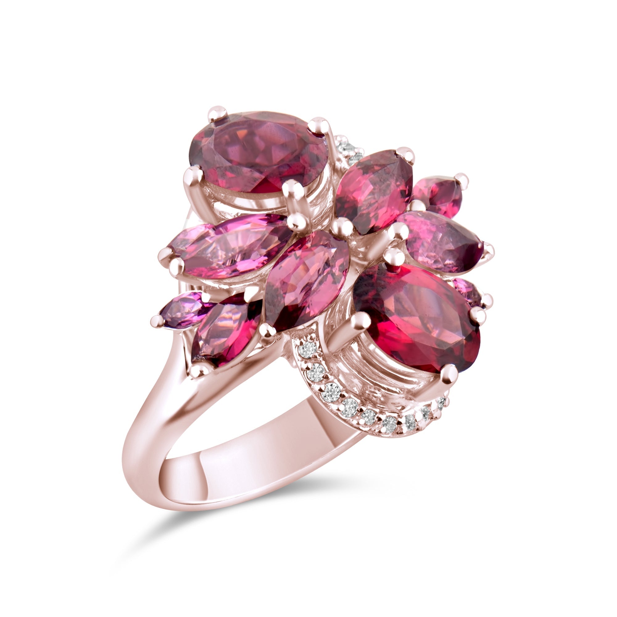 4.58 Carat Natural Diamond and Rhodolite Ring – Fine Jewelry Design - Gold Stone Diamond