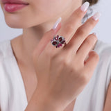 3.91 Carat Natural Diamond and Rhodolite Ring – Fine Jewelry Design - Gold Stone Diamond