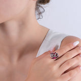 3.91 Carat Natural Diamond and Rhodolite Ring – Fine Jewelry Design - Gold Stone Diamond