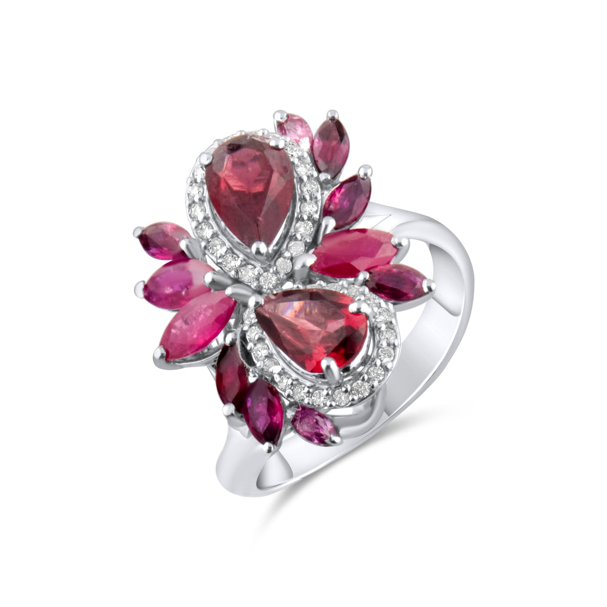 3.91 Carat Natural Diamond and Rhodolite Ring – Fine Jewelry Design - Gold Stone Diamond