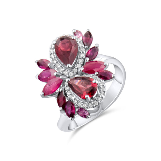 3.91 Carat Natural Diamond and Rhodolite Ring – Fine Jewelry Design - Gold Stone Diamond