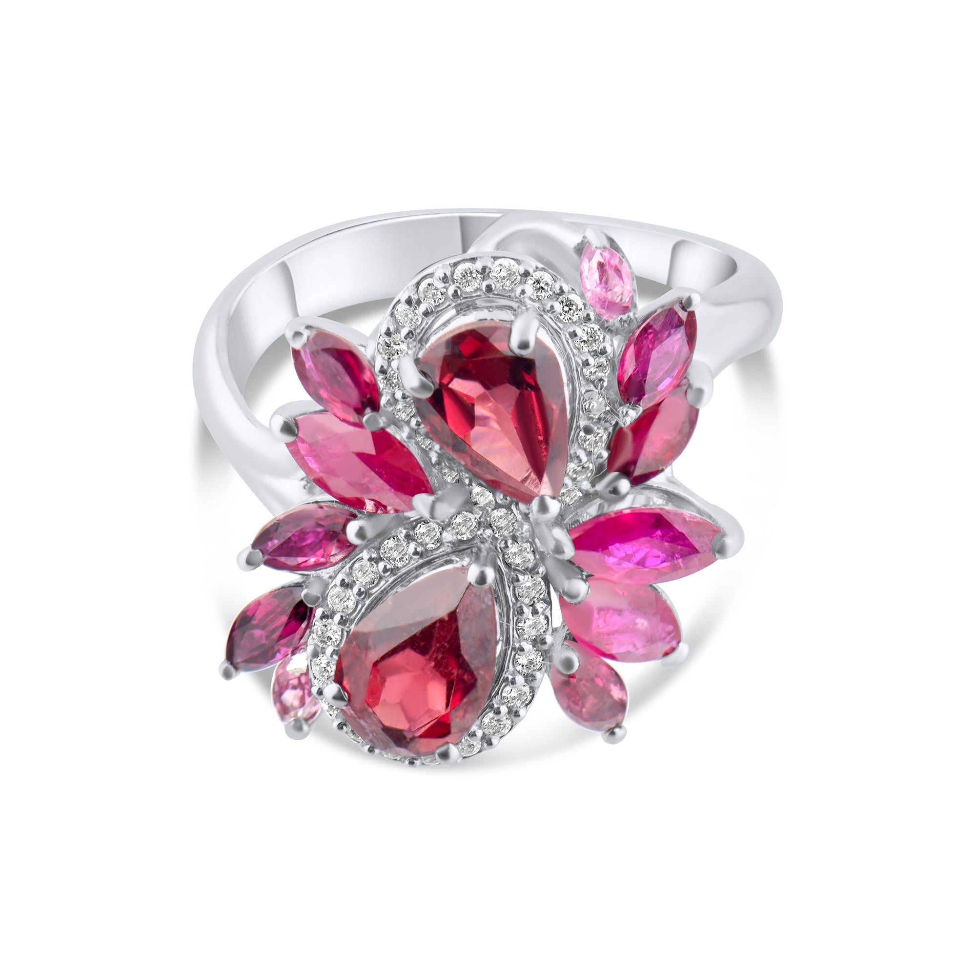 3.91 Carat Natural Diamond and Rhodolite Ring – Fine Jewelry Design - Gold Stone Diamond