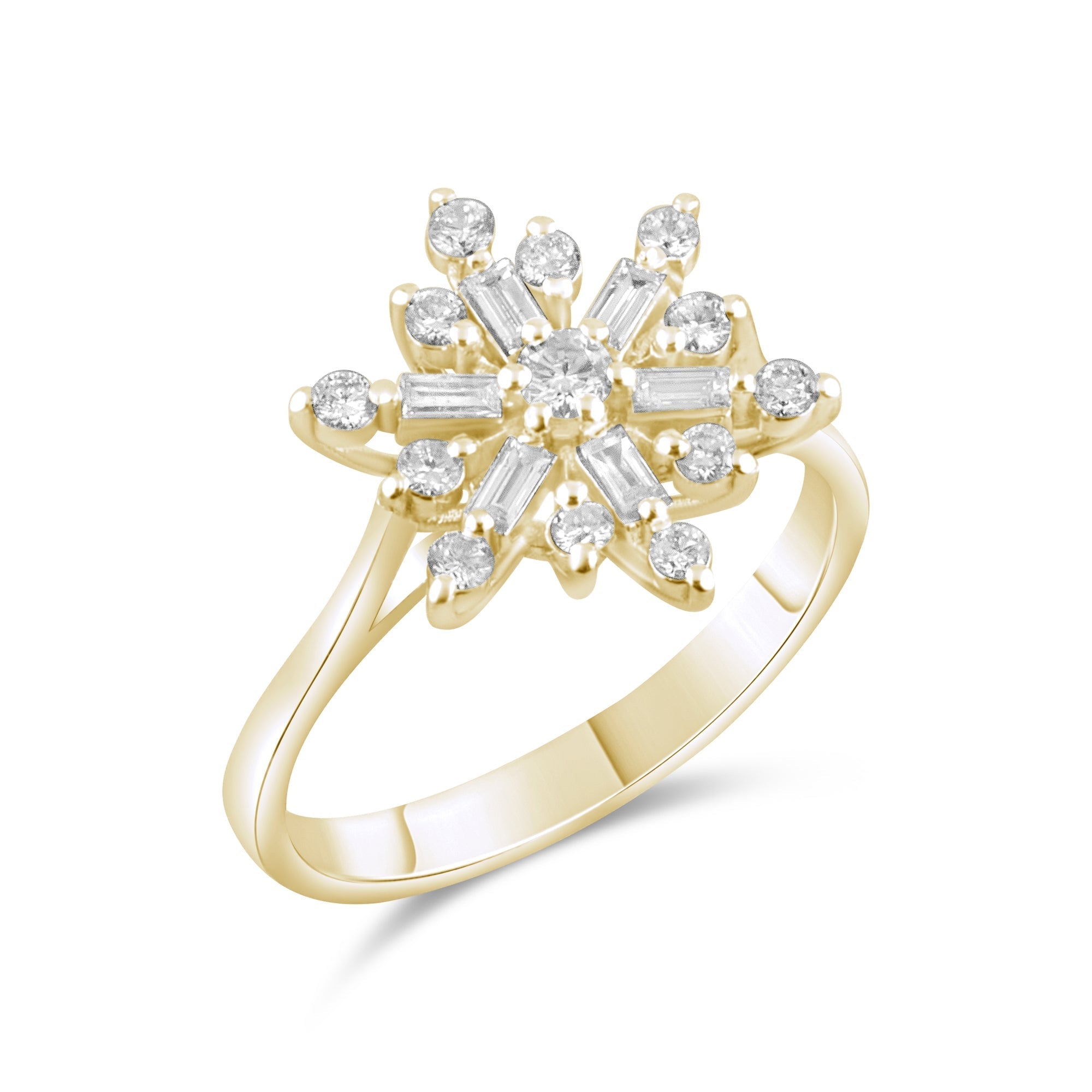 0.49 Carat Natural Diamond Snowflake Design Ring – Fine Jewelry Design - Gold Stone Diamond