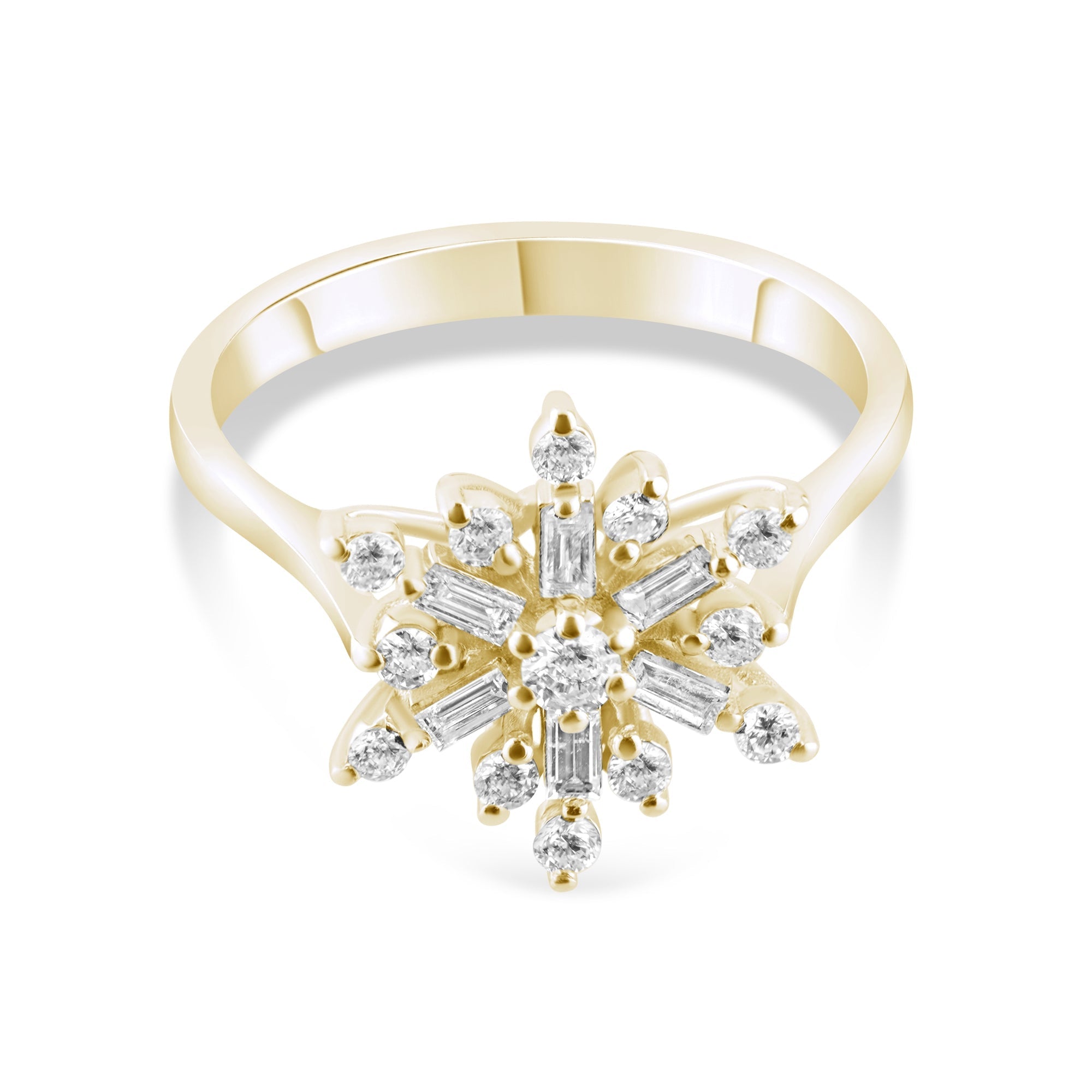 0.49 Carat Natural Diamond Snowflake Design Ring – Fine Jewelry Design - Gold Stone Diamond