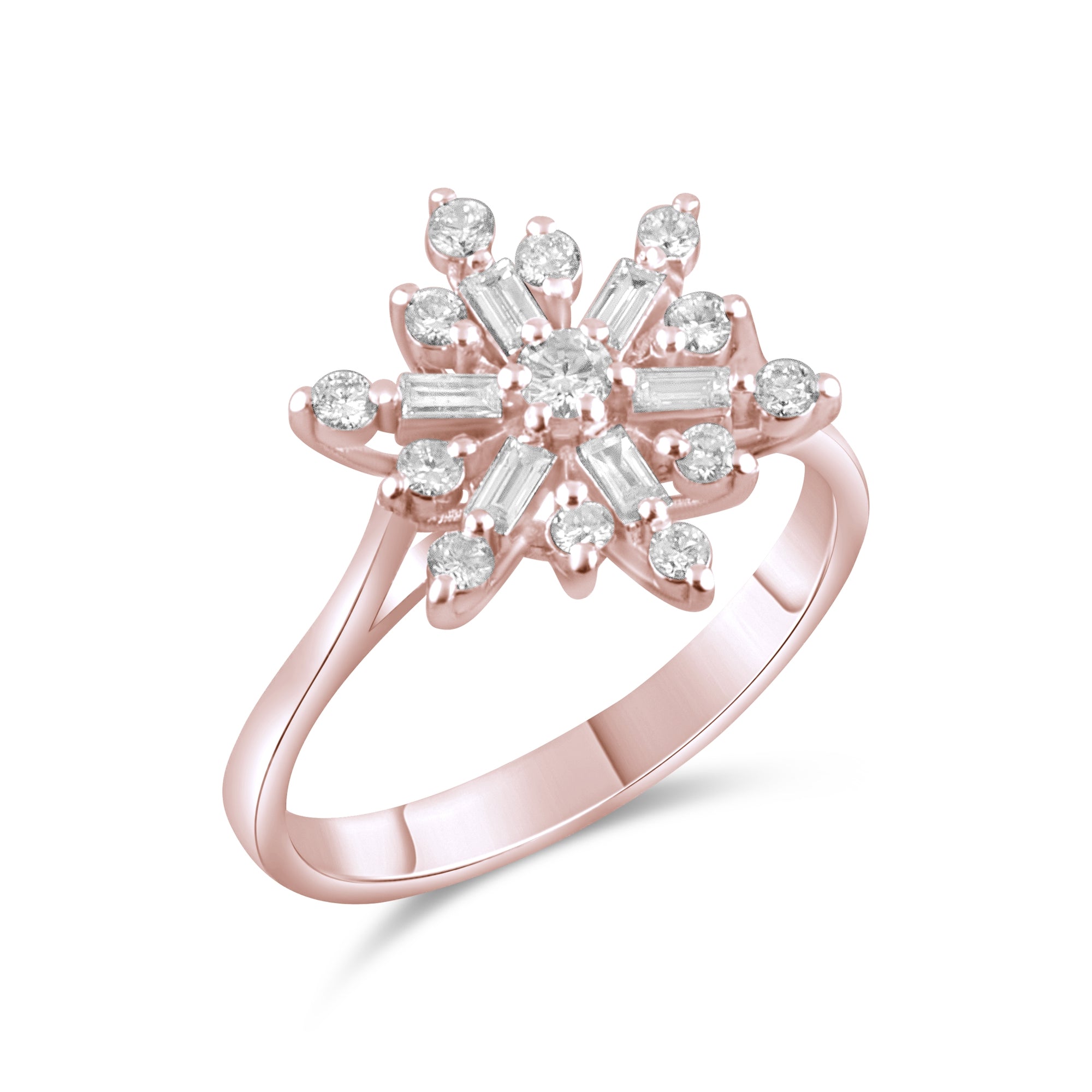 0.49 Carat Natural Diamond Snowflake Design Ring – Fine Jewelry Design - Gold Stone Diamond
