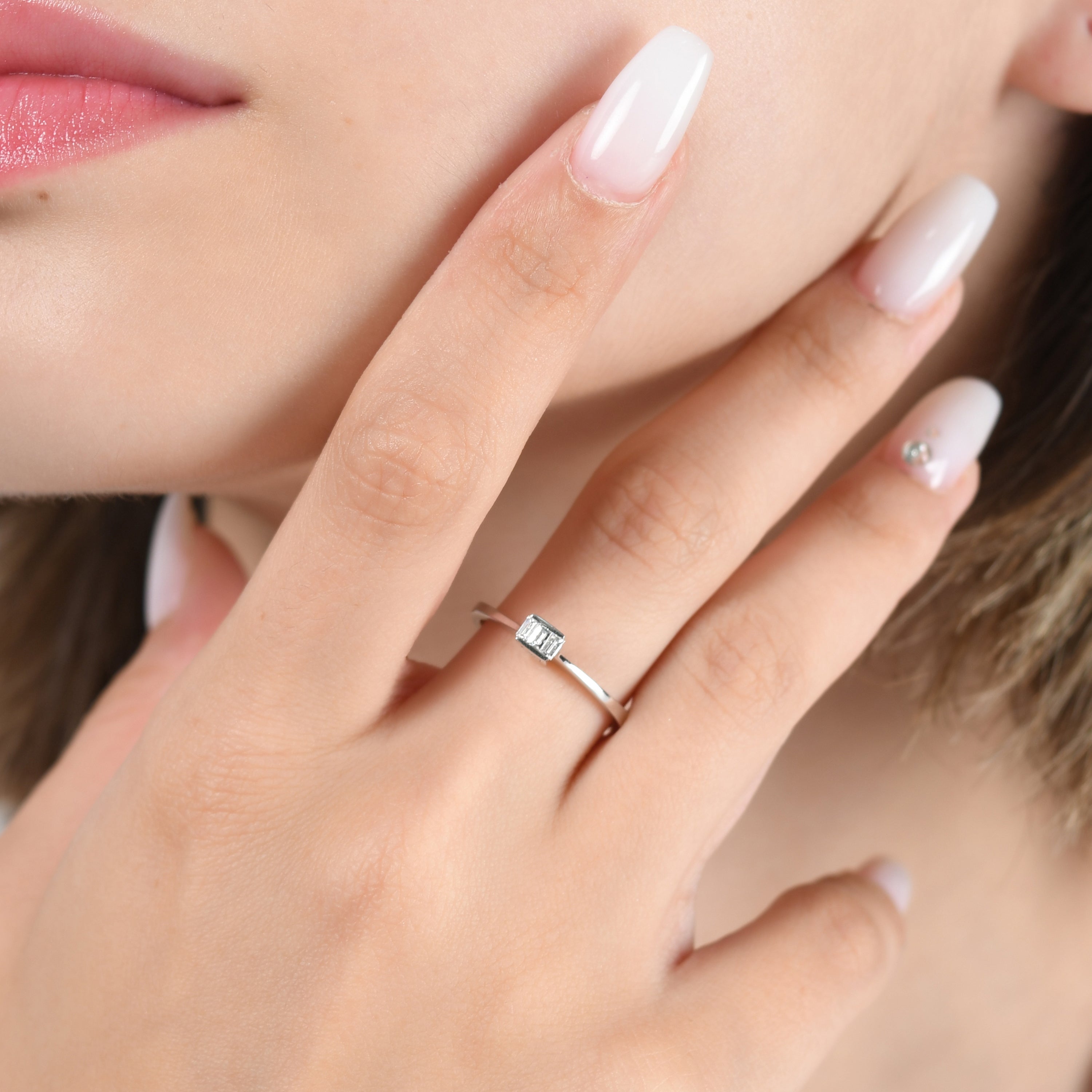0.15 Carat Natural Baguette Diamond Ring - Gold Stone Diamond
