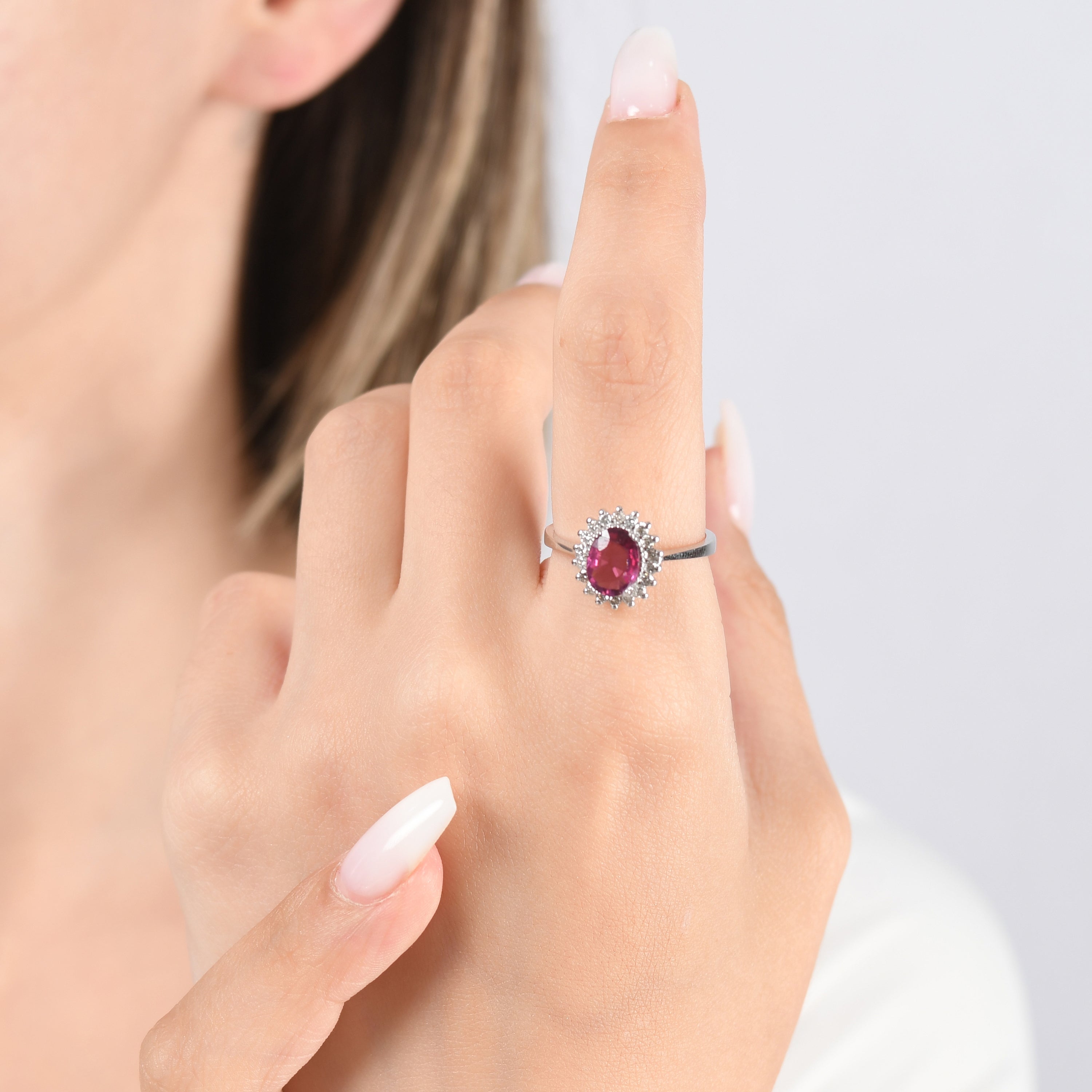 1.54 Carat Natural Diamond and Rhodolite Ring – Fine Jewelry Design - Gold Stone Diamond