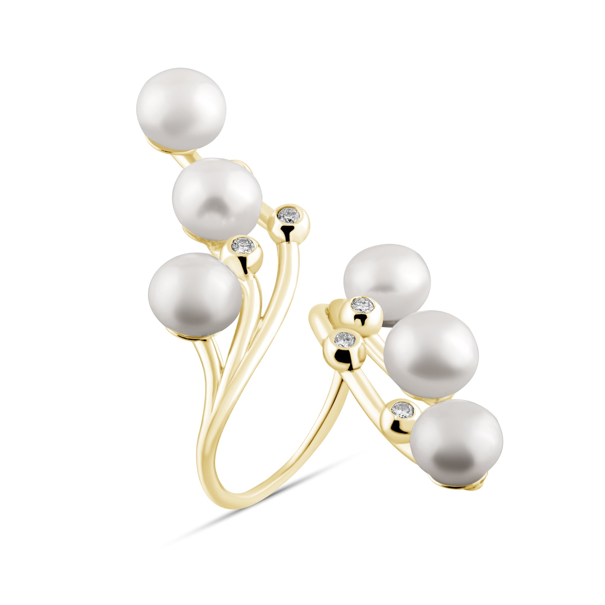 0.19 Carat Natural Diamond and Pearl Ring – Fine Jewelry Design - Gold Stone Diamond