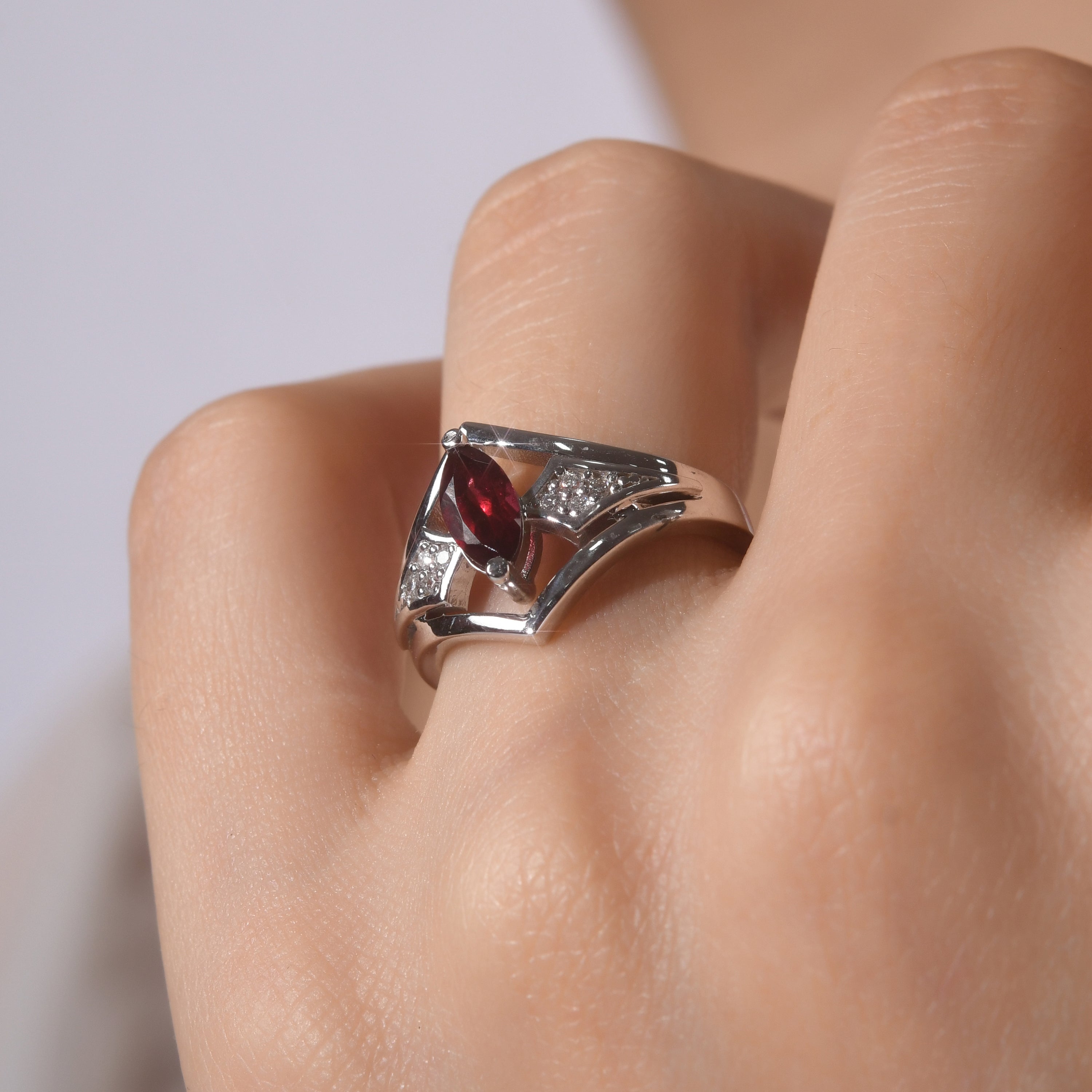 0.68 Carat Natural Diamond and Garnet Ring – Fine Jewelry Design - Gold Stone Diamond