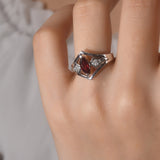 0.68 Carat Natural Diamond and Garnet Ring – Fine Jewelry Design - Gold Stone Diamond