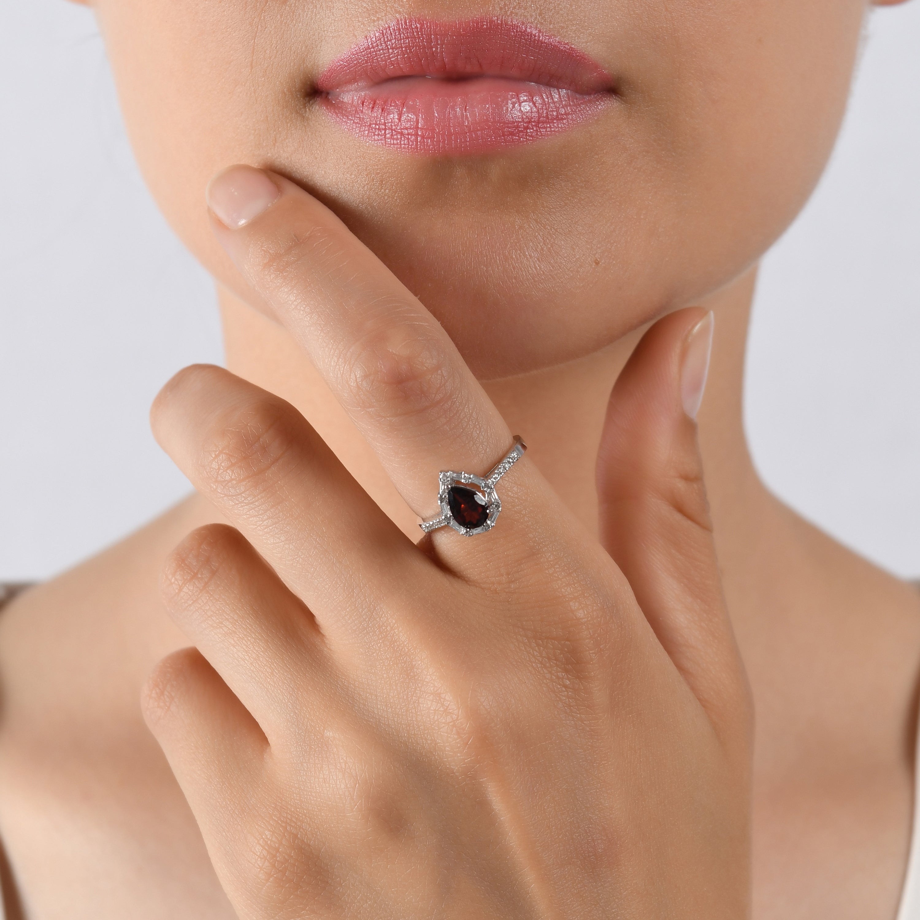 0.99 Carat Natural Diamond and Garnet Ring – Fine Jewelry Design - Gold Stone Diamond