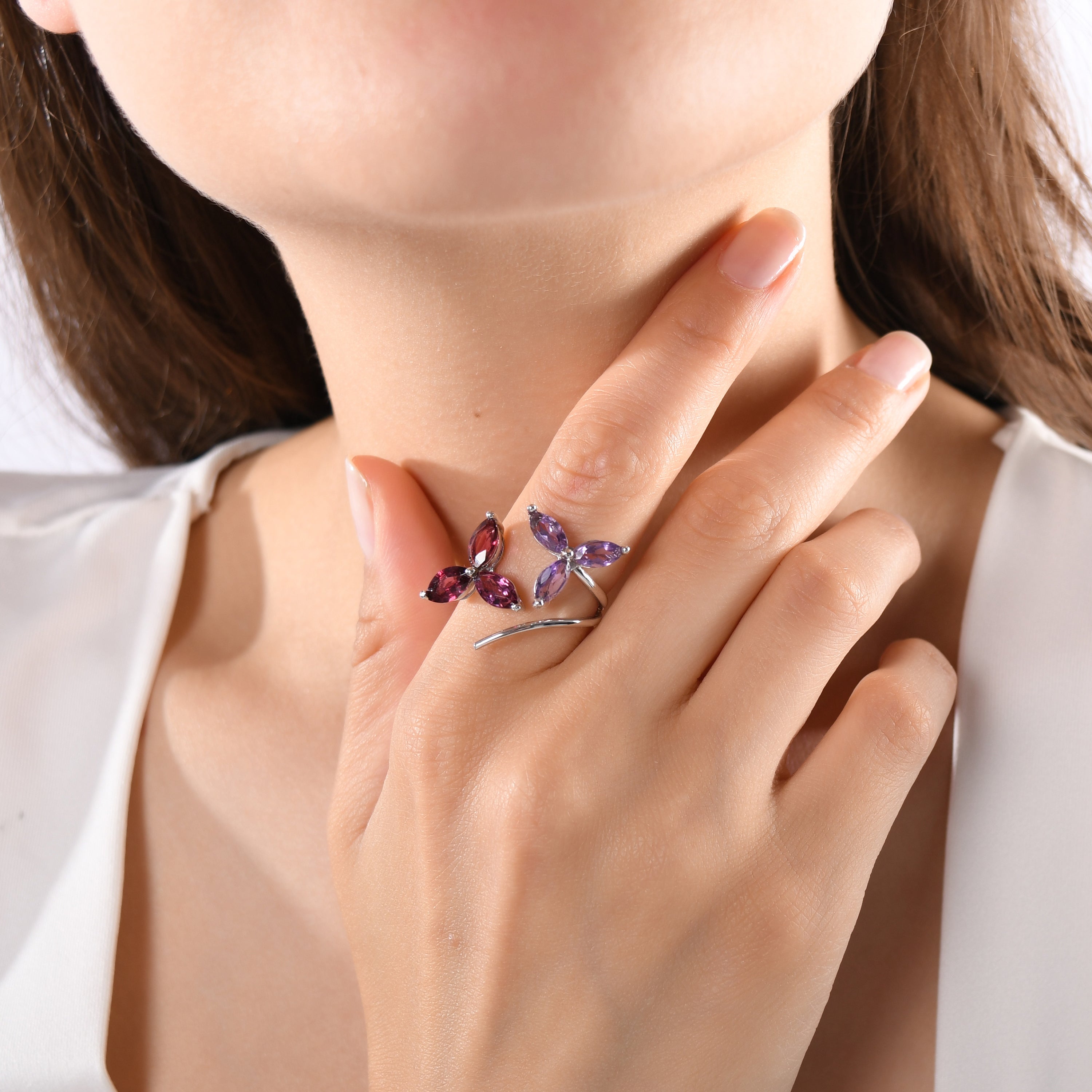 5.70 Carat Rhodolite and Amethyst Ring – Fine Jewelry Design - Gold Stone Diamond