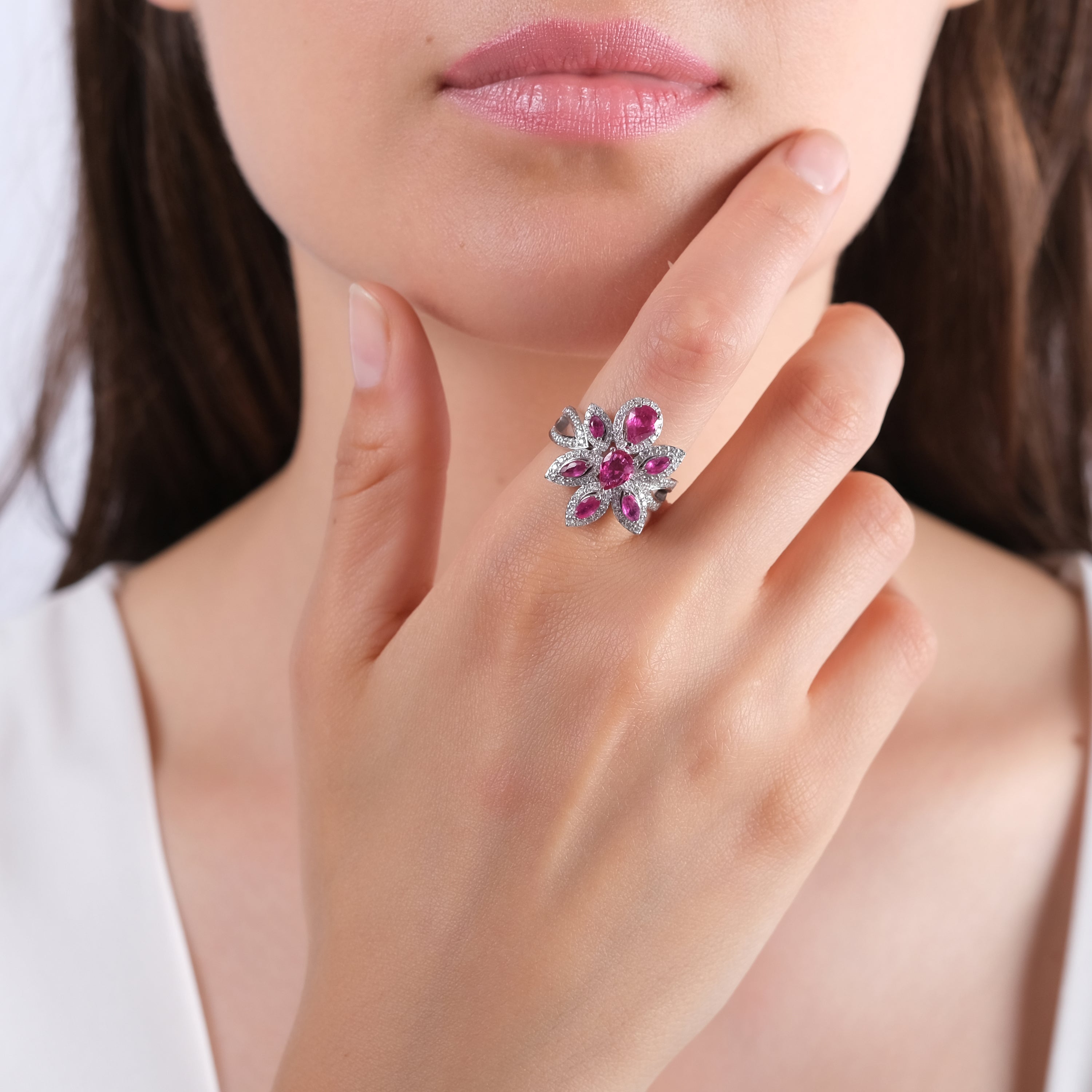 2.99 Carat Natural Diamond and Ruby Ring – Elegant Fine Jewelry Design - Gold Stone Diamond