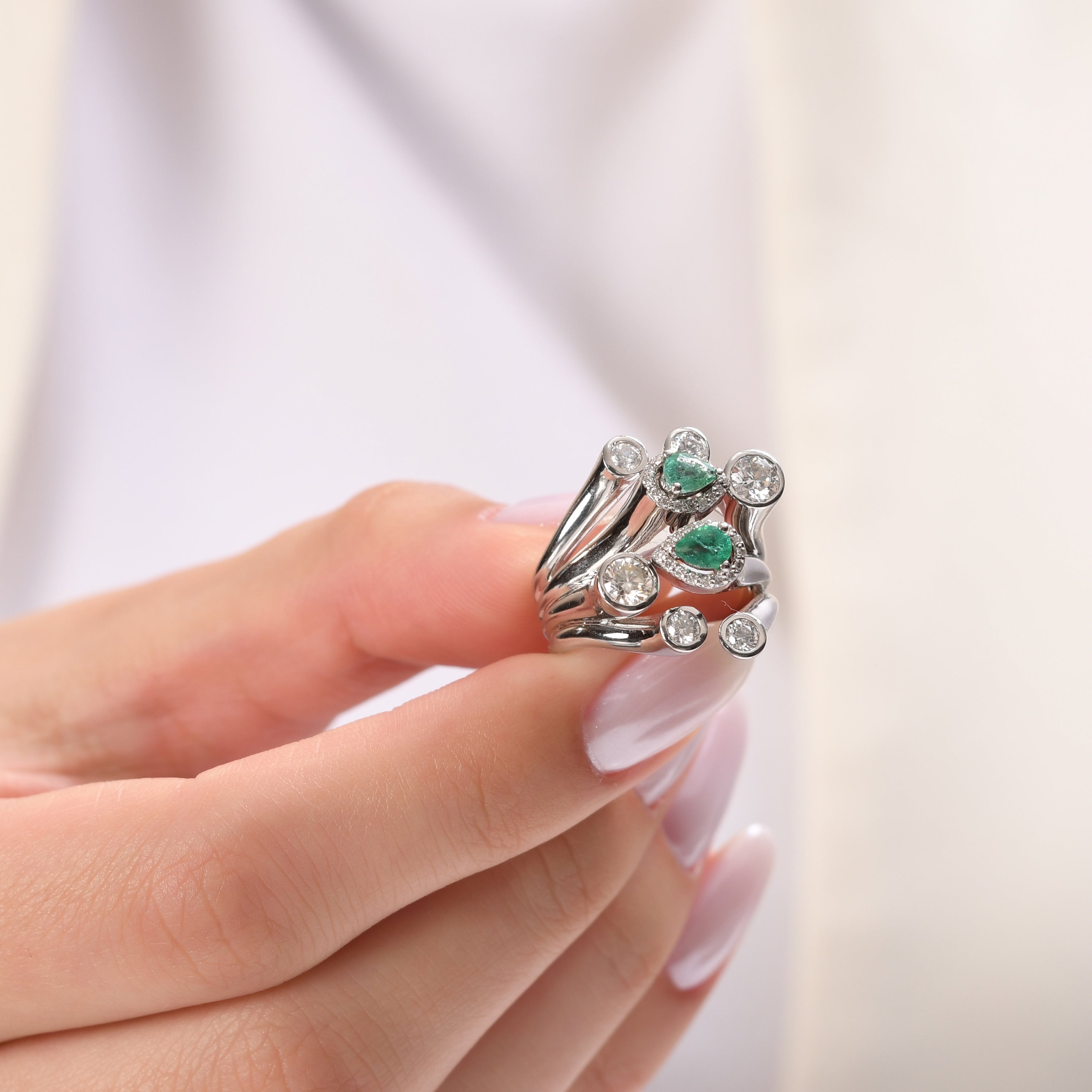 1.50 Carat Natural Diamond and Emerald Ring – Fine Jewelry Design - Gold Stone Diamond