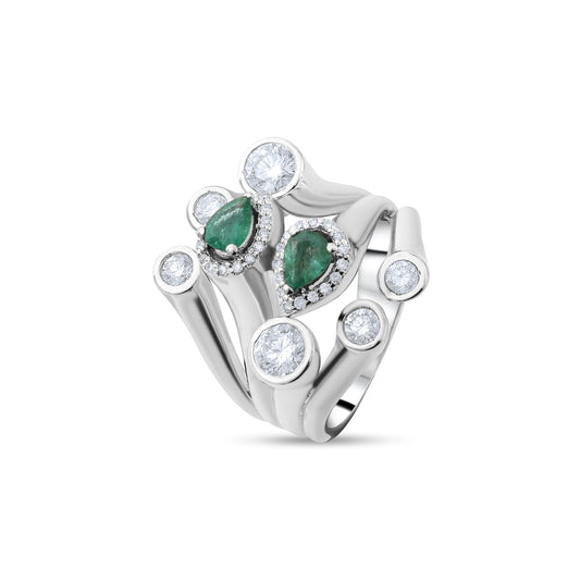 1.50 Carat Natural Diamond and Emerald Ring – Fine Jewelry Design - Gold Stone Diamond
