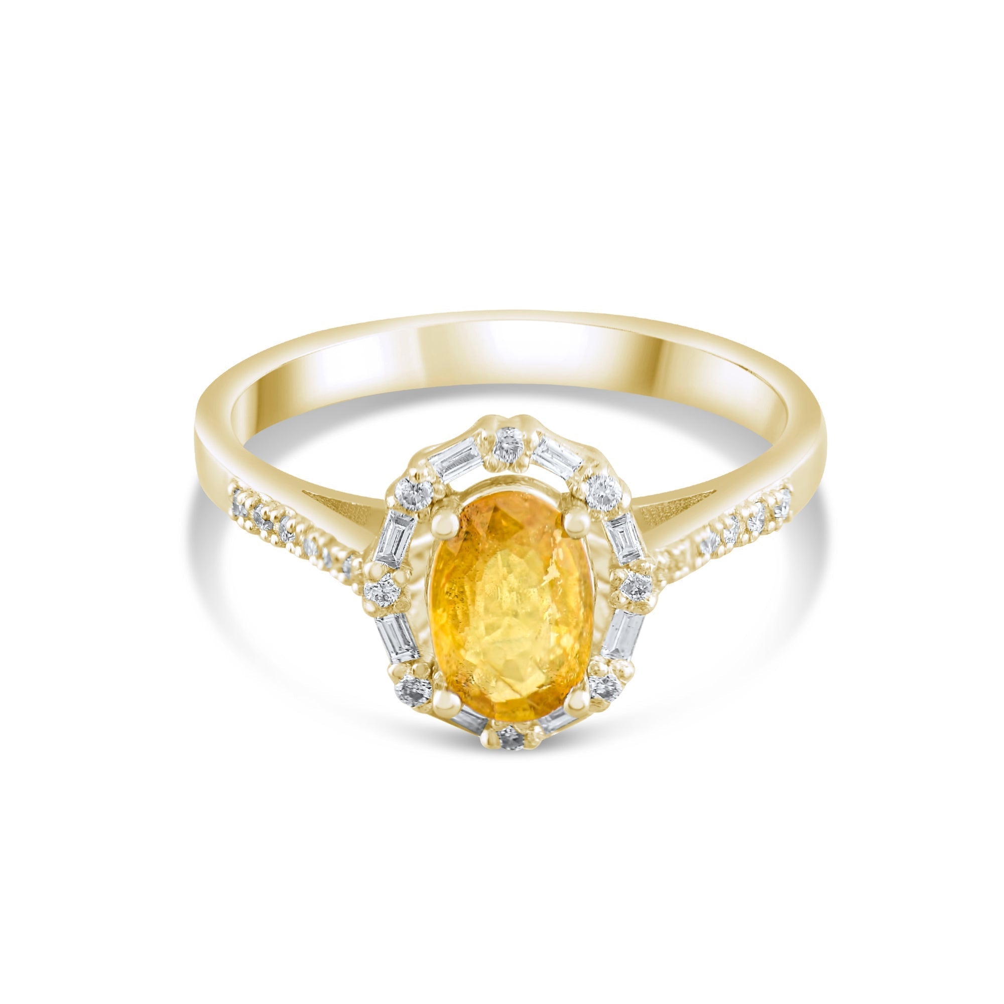 1.04 Carat Natural Baguette Diamond and Yellow Sapphire Ring - Gold Stone Diamond