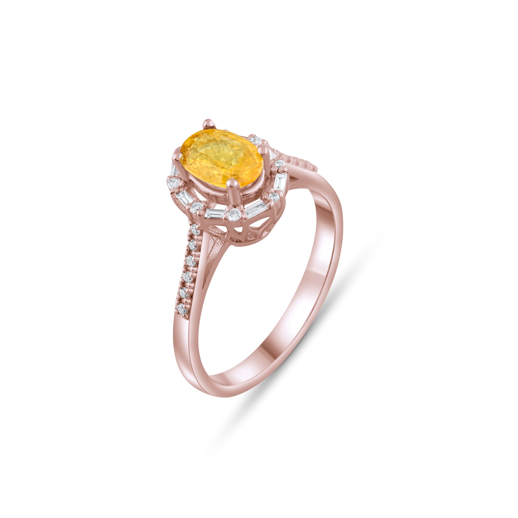 1.04 Carat Natural Baguette Diamond and Yellow Sapphire Ring - Gold Stone Diamond