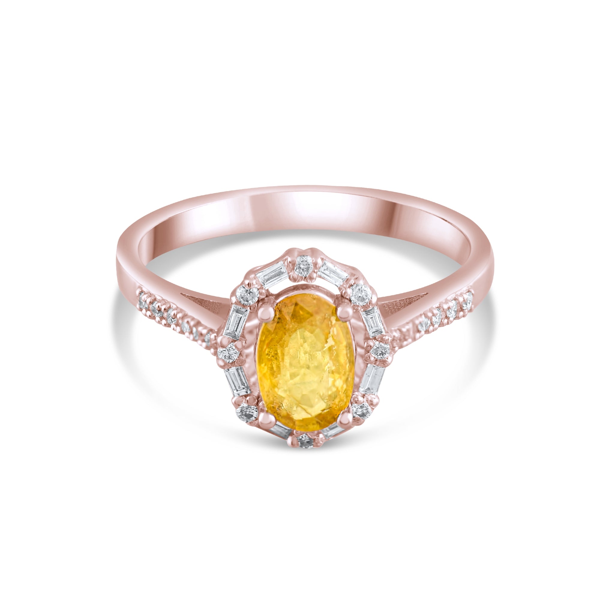 1.04 Carat Natural Baguette Diamond and Yellow Sapphire Ring - Gold Stone Diamond