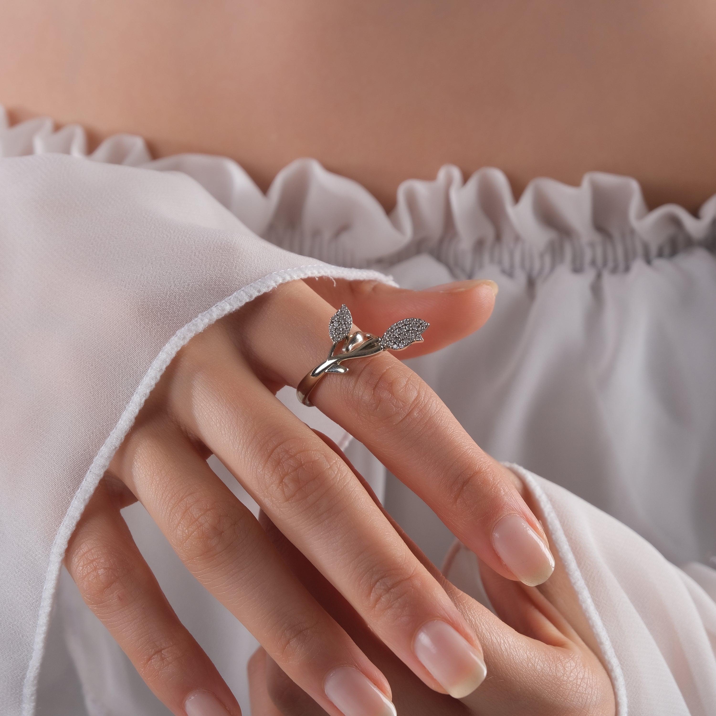 0.26 Carat Natural Diamond Leaf Figure Ring – Fine Jewelry Design - Gold Stone Diamond