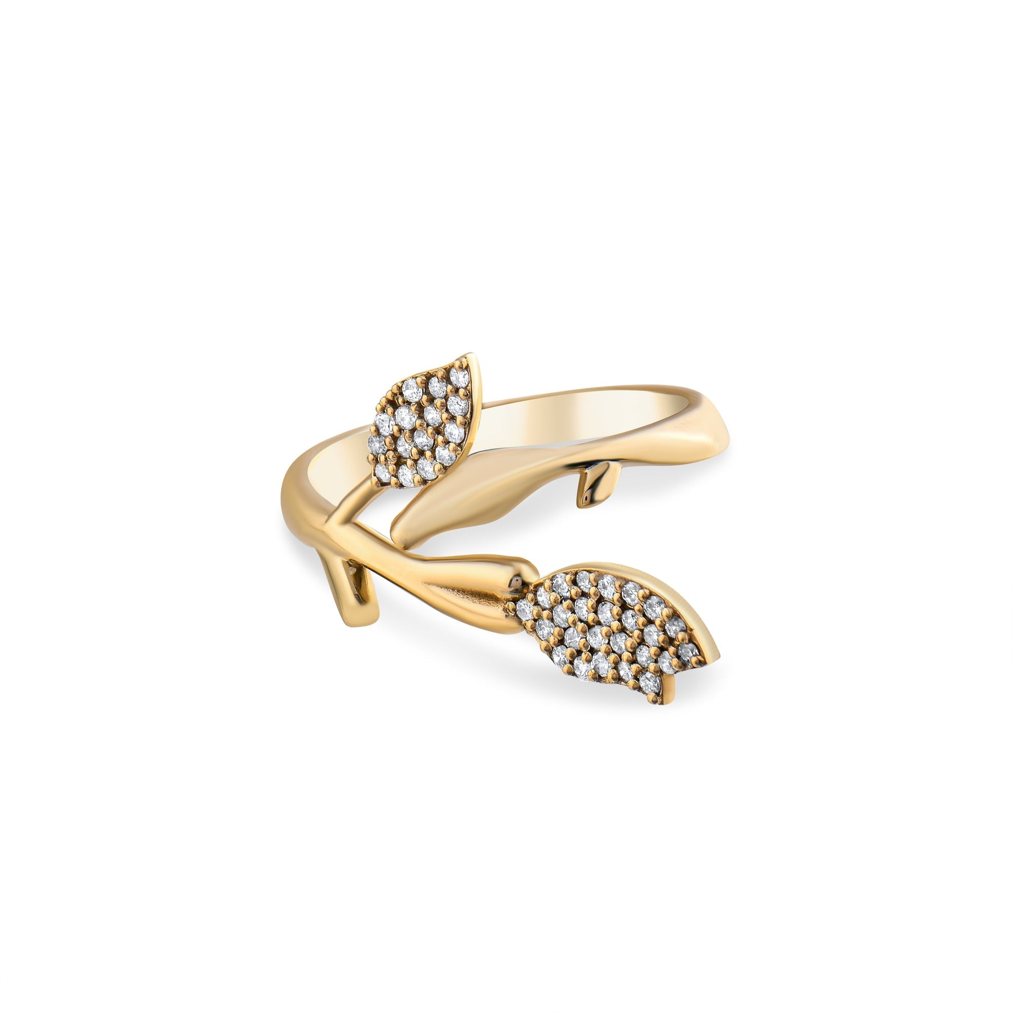 0.26 Carat Natural Diamond Leaf Figure Ring – Fine Jewelry Design - Gold Stone Diamond