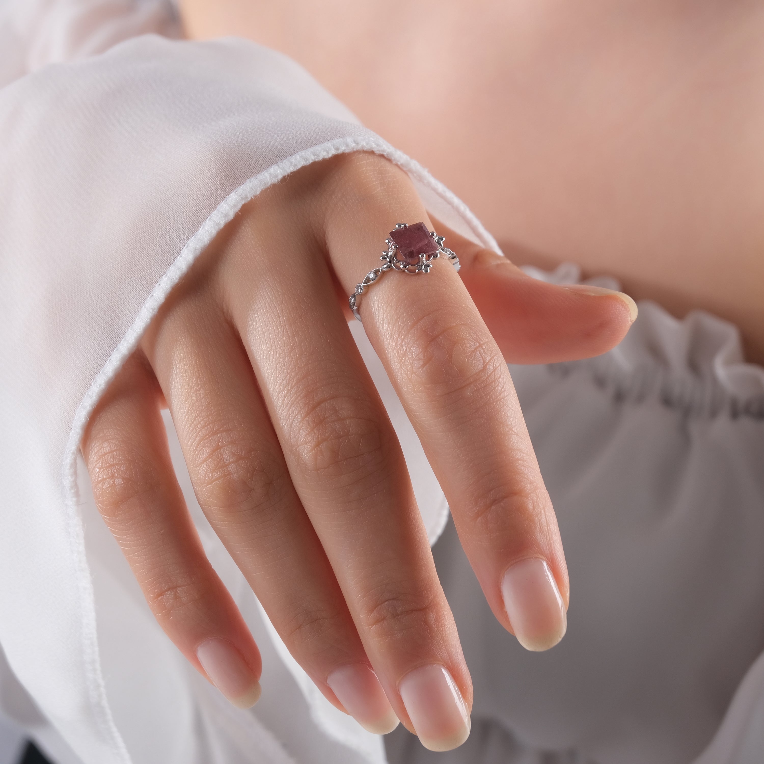 0.78 Carat Natural Diamond and Rhodolite Ring – Fine Jewelry Design - Gold Stone Diamond