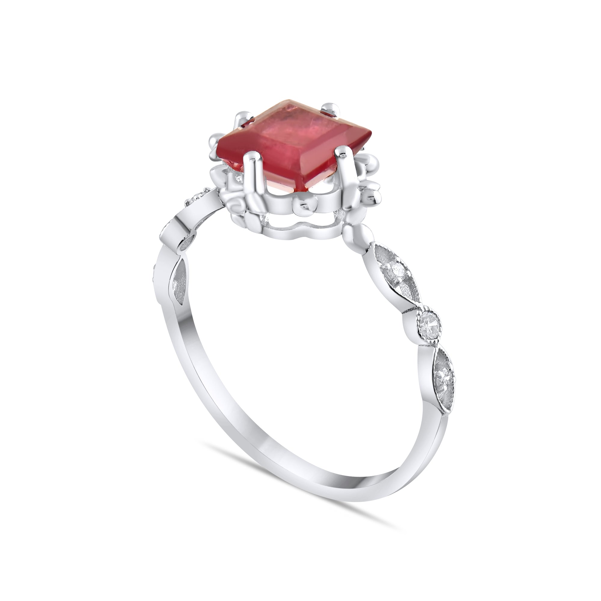 0.78 Carat Natural Diamond and Rhodolite Ring – Fine Jewelry Design - Gold Stone Diamond