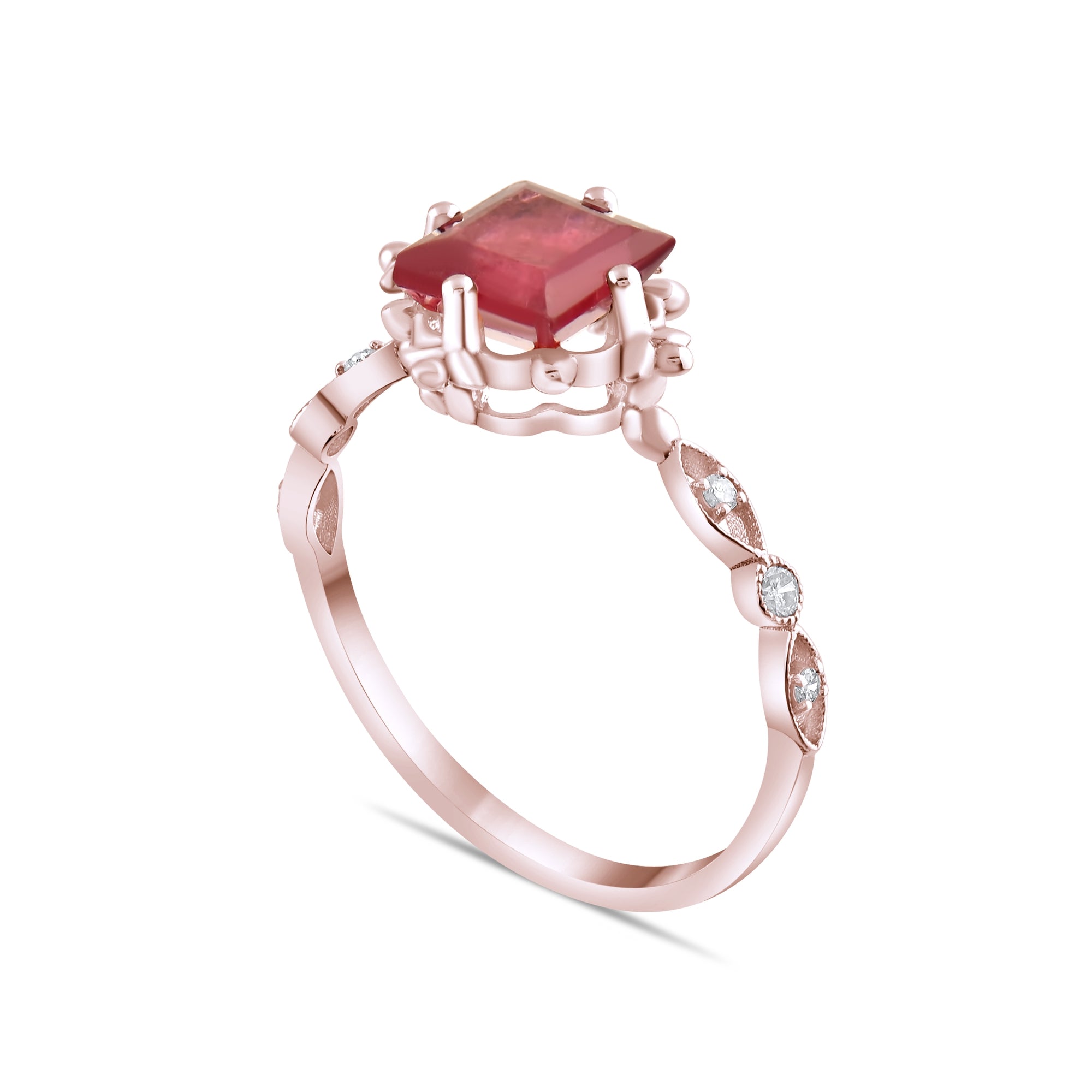 0.78 Carat Natural Diamond and Rhodolite Ring – Fine Jewelry Design - Gold Stone Diamond