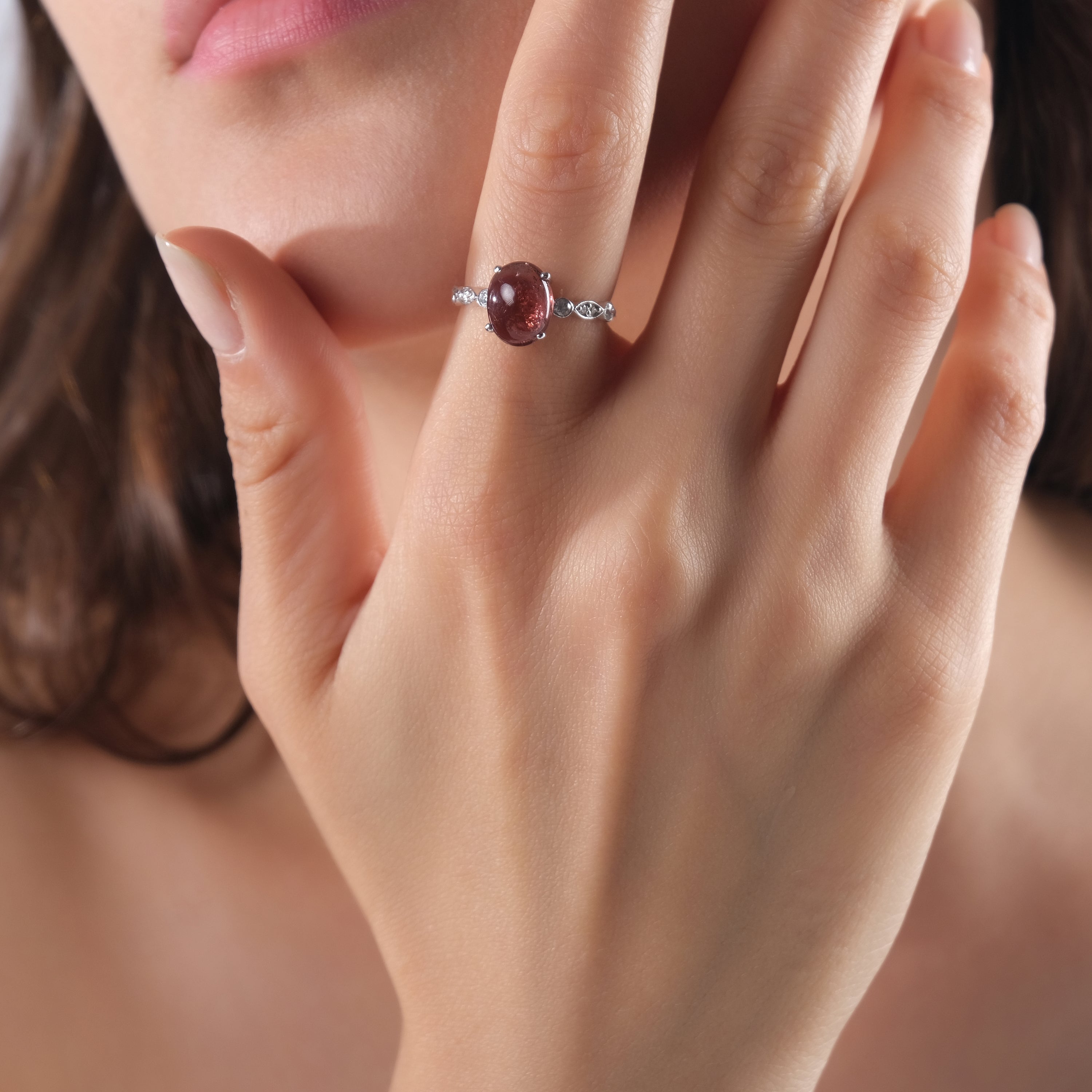 2.67 Carat Natural Diamond and Rhodolite Ring – Fine Jewelry Design - Gold Stone Diamond
