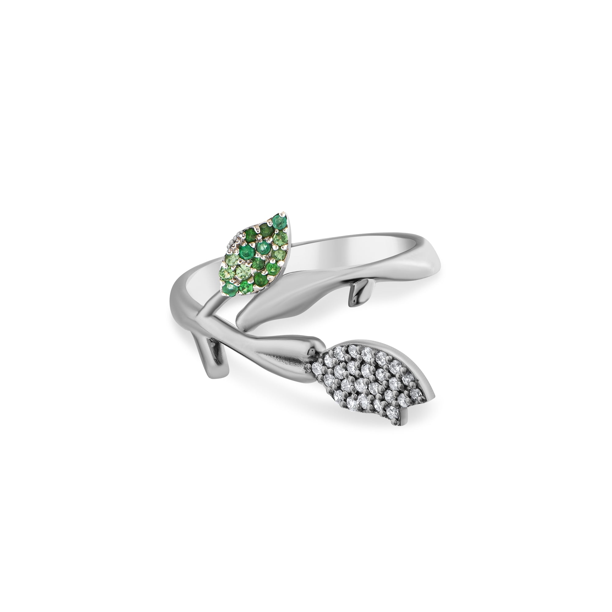 0.36 Carat Natural Diamond and Emerald Leaf Figure Ring - Gold Stone Diamond